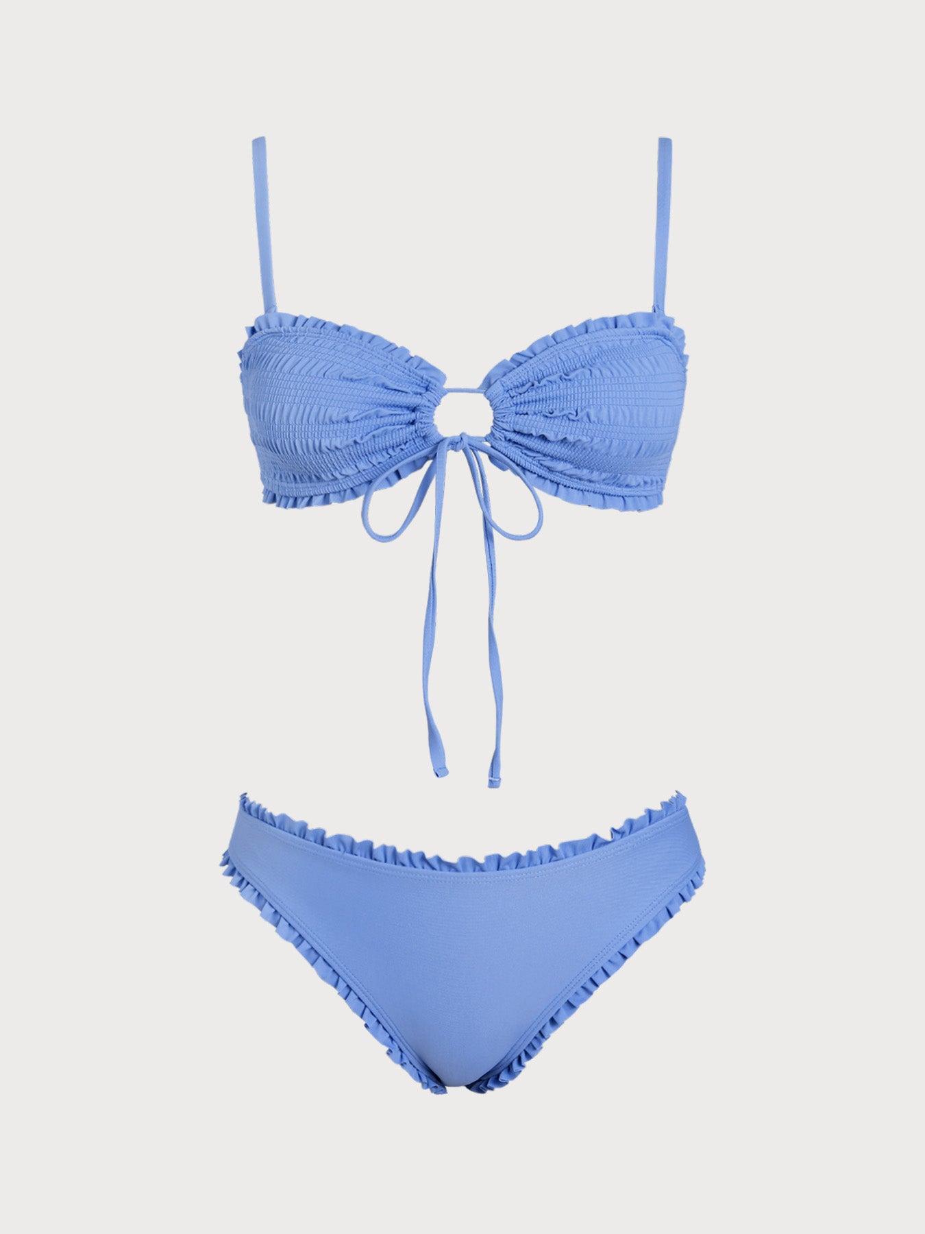 Women's Knitted Nylon Ruffled Bikini Set Blue Bikinis - SAMIOLSWIM