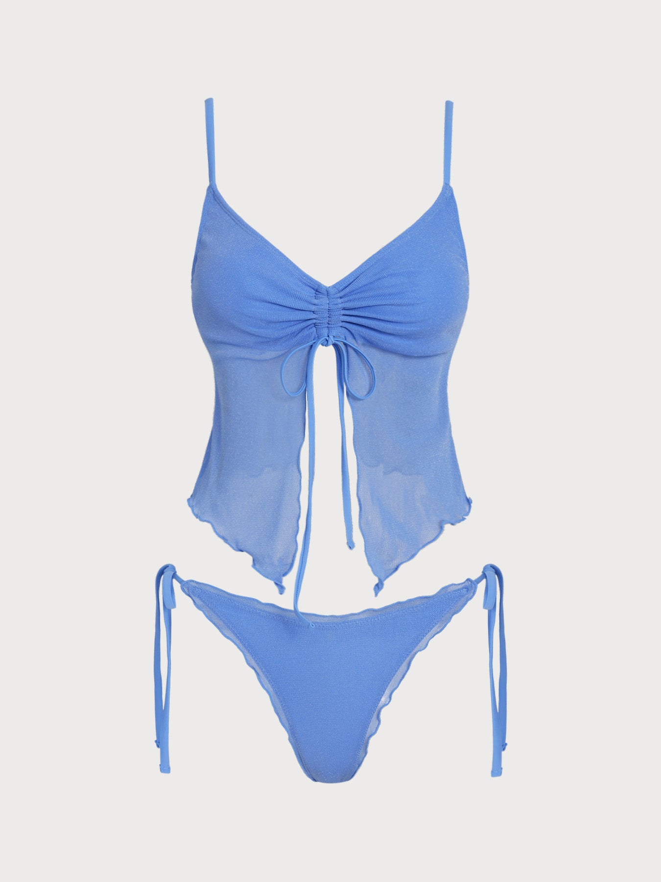 Women's Knitted Nylon Silver Thread Tankini Set Blue Tankinis - SAMIOLSWIM