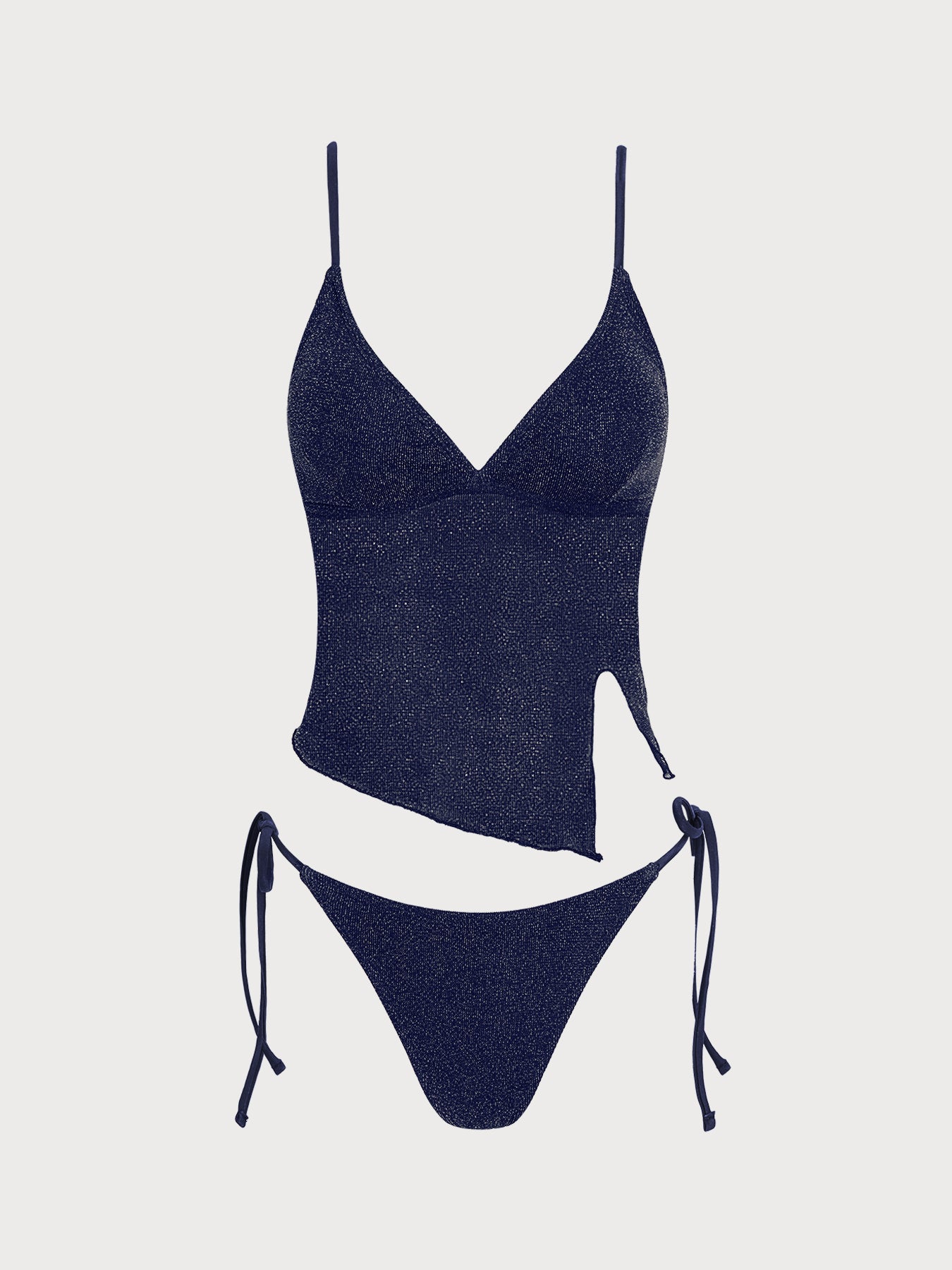 Women's Knitted Nylon Silver Thread Tankini Set Blue Tankinis - SAMIOLSWIM