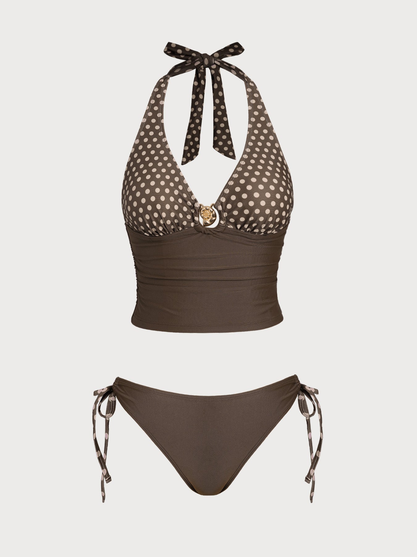 Women's Knitted Nylon Tankini Set with Conch Shell Decoration Brown Tankinis - SAMIOLSWIM