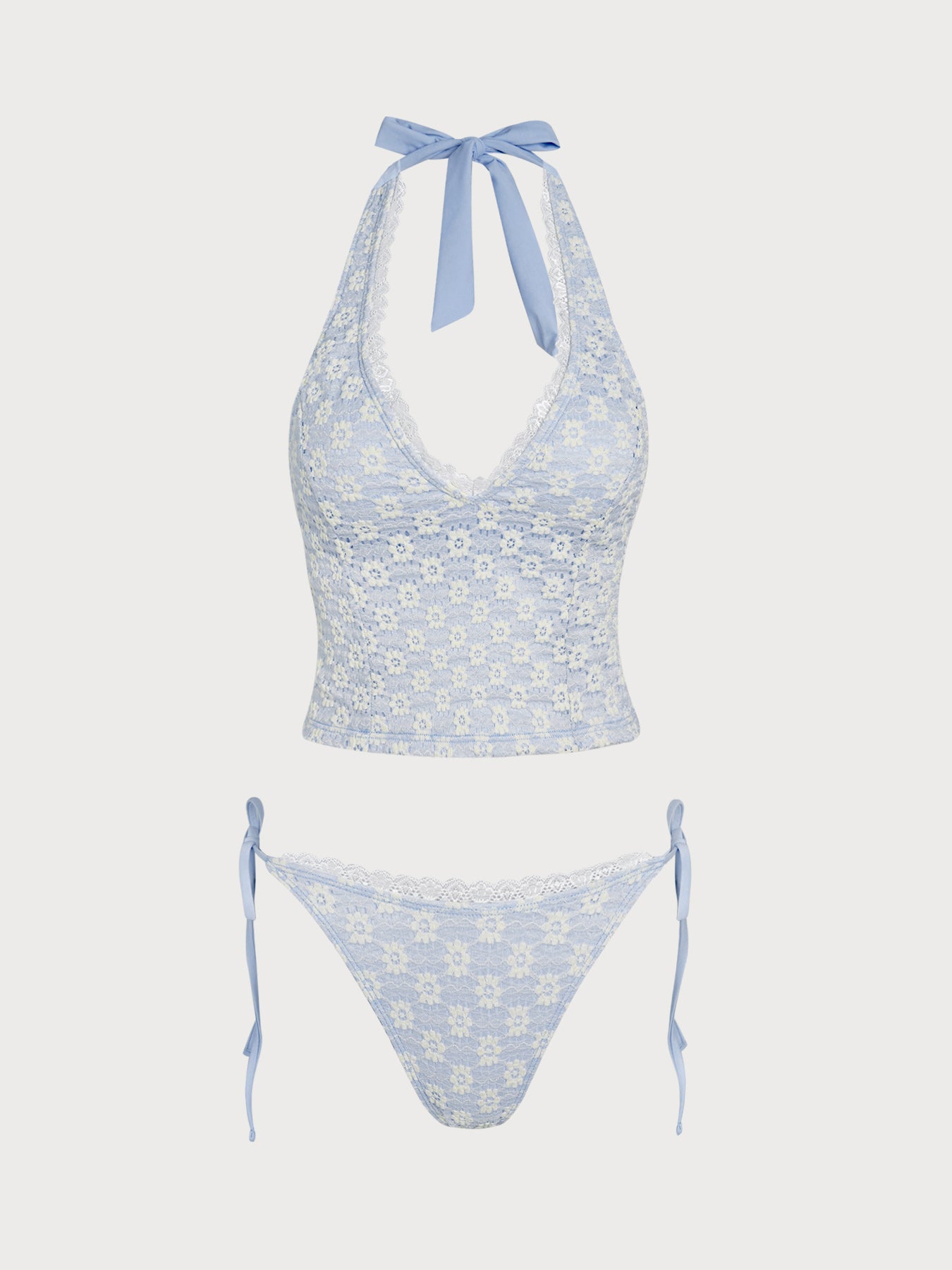 Women's Knitted Nylon Tankini Suit Light Blue Tankinis - SAMIOLSWIM