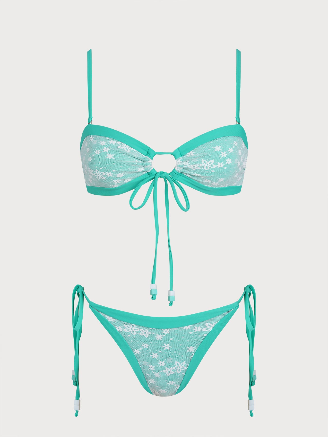 Women's Knitted Nylon Trim Bikini Set Turquoise Bikinis - SAMIOLSWIM