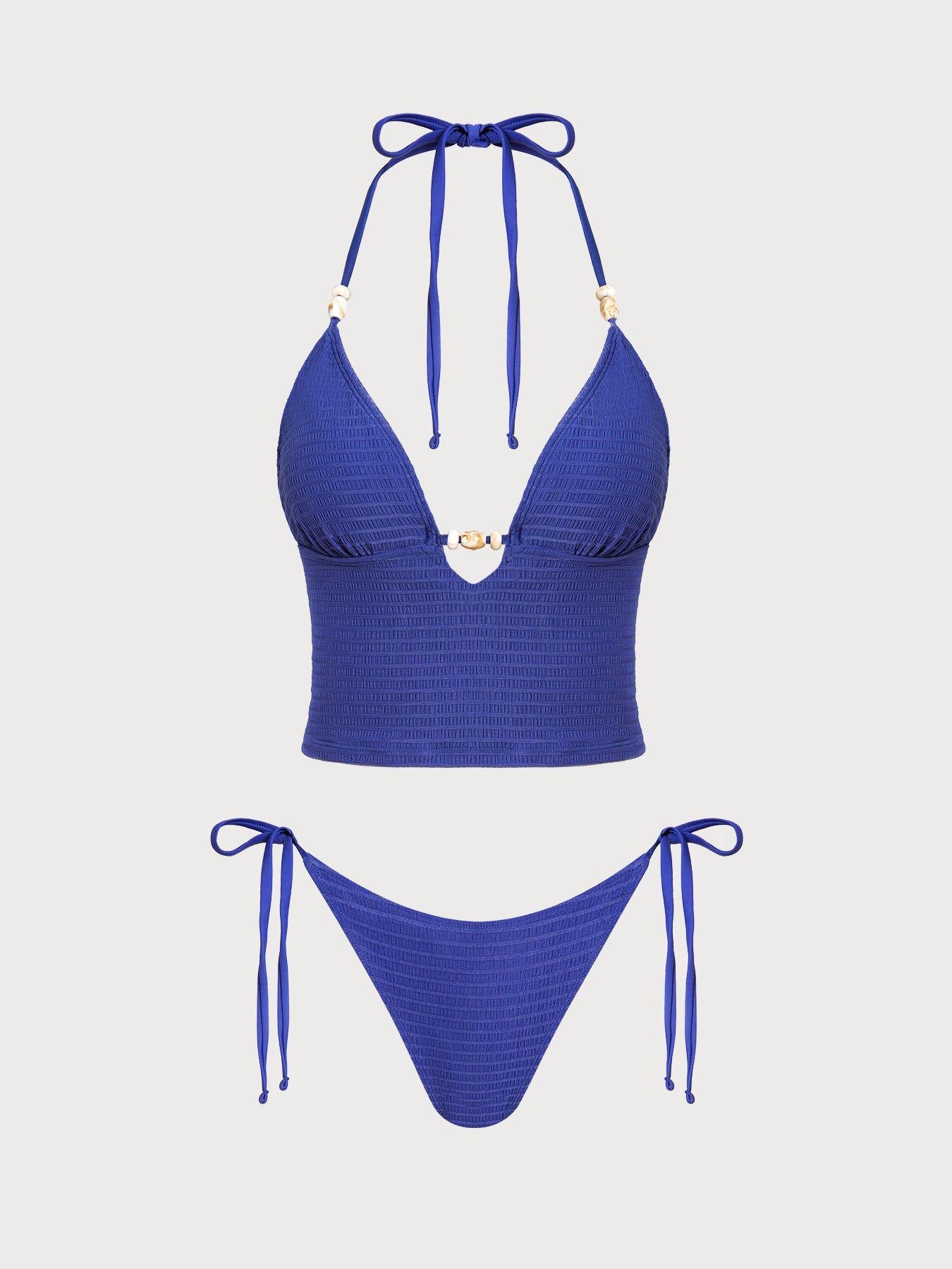 Women's Knitted Nylon Trim Tankini Suit Blue Tankinis - SAMIOLSWIM