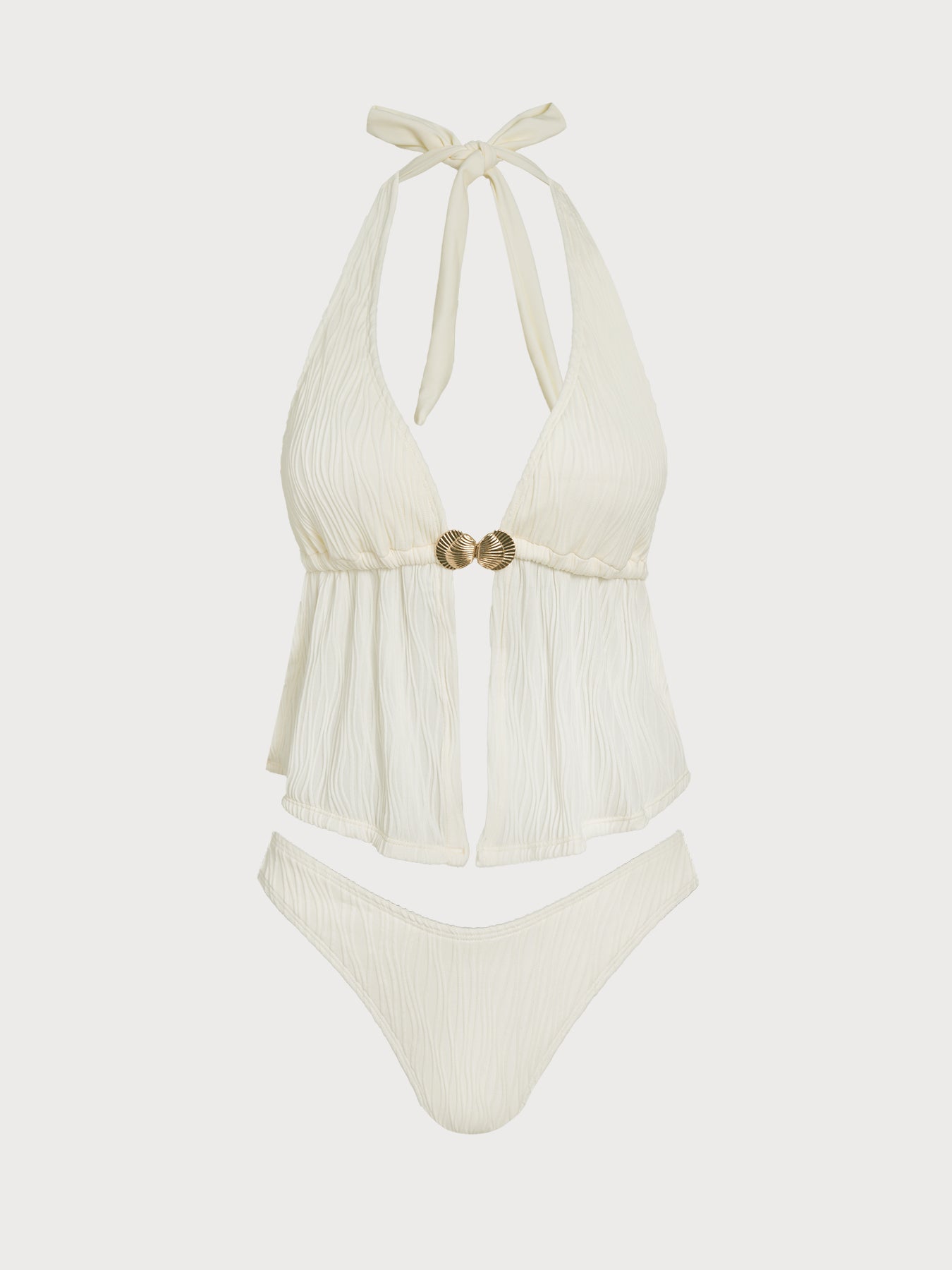 Women's Knitted Nylon Trim Tankini Suit White Tankinis - SAMIOLSWIM