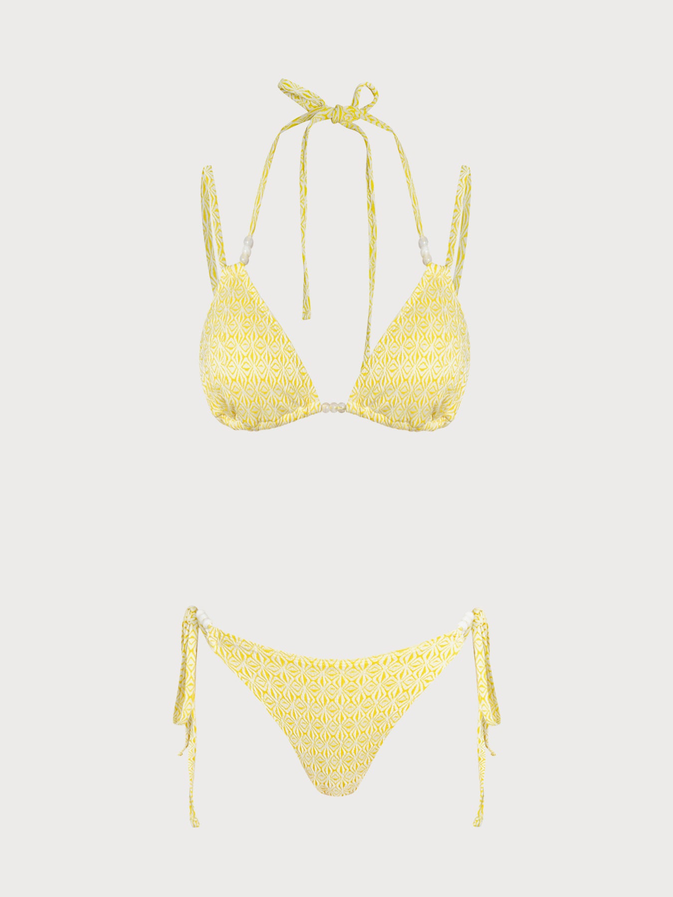 Women's Knitted Polyester Beaded Bikini Set Yellow Bikinis - SAMIOLSWIM