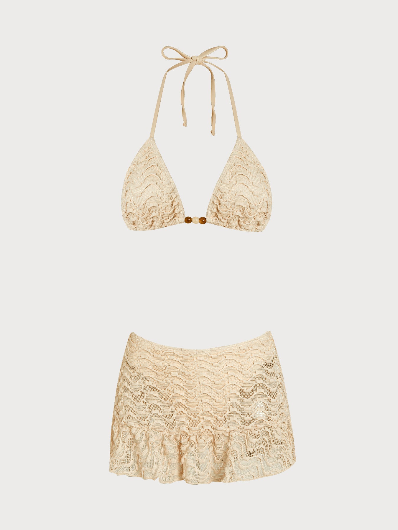 Women's Knitted Polyester Bikini Set Apricot Bikinis - SAMIOLSWIM