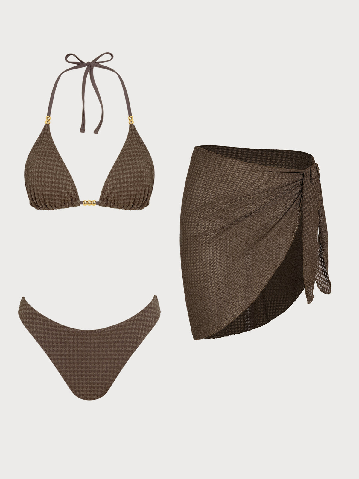 Women's Knitted Polyester Bikini Set Coffee - SAMIOLSWIM