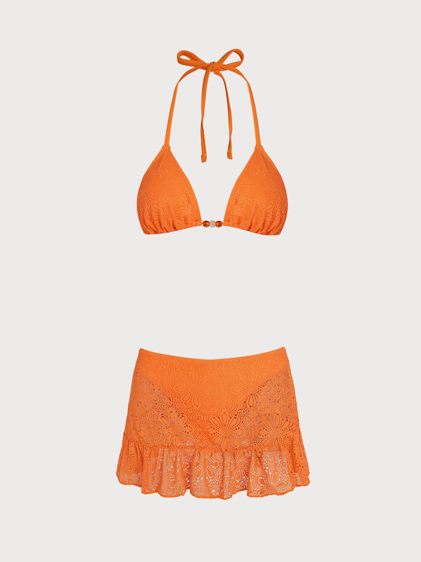 Women's Knitted Polyester Bikini Set Orange Bikinis - SAMIOLSWIM