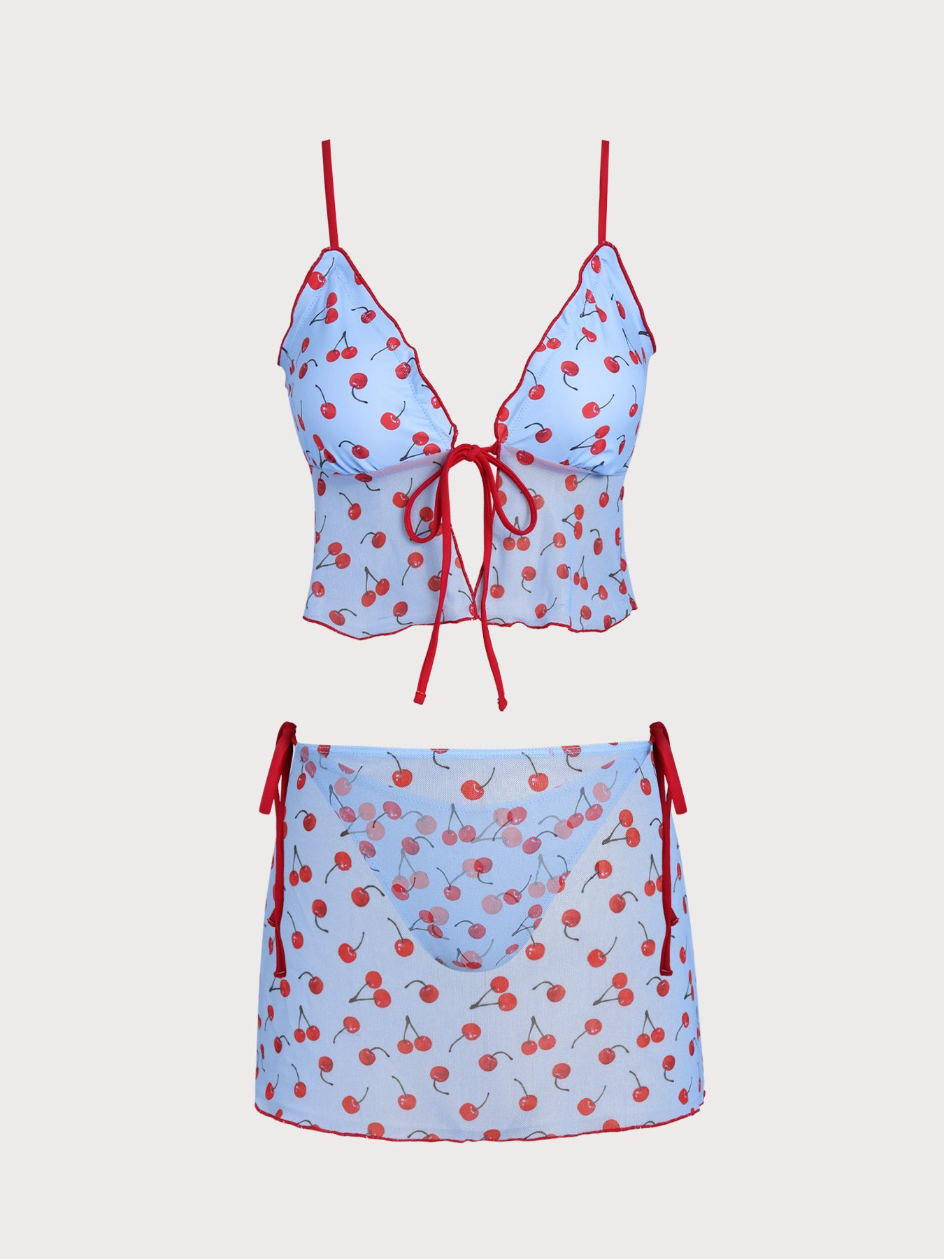 Women's Knitted Polyester Cherry Tankini Set Tankinis - SAMIOLSWIM