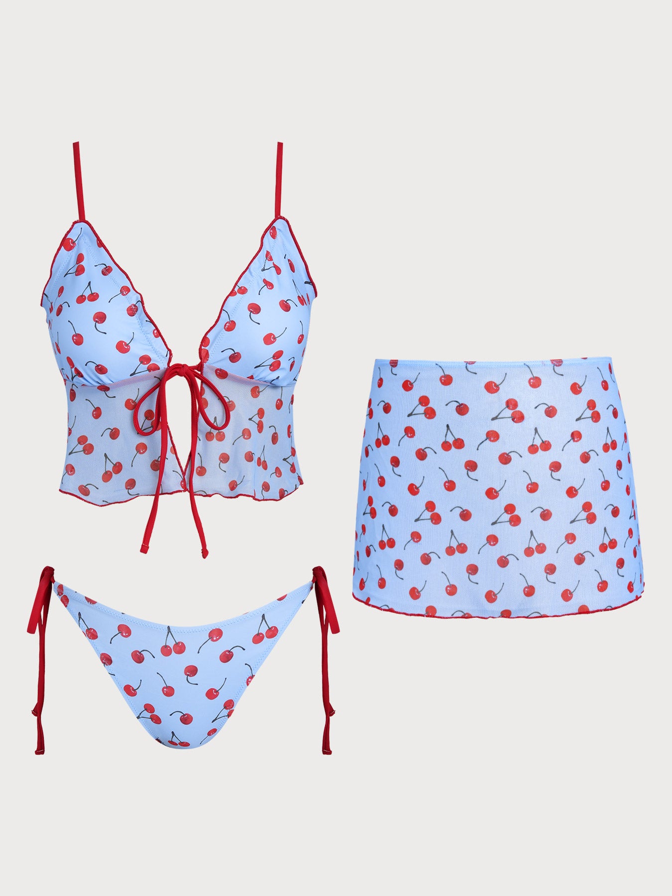 Women's Knitted Polyester Cherry Tankini Set Tankinis - SAMIOLSWIM