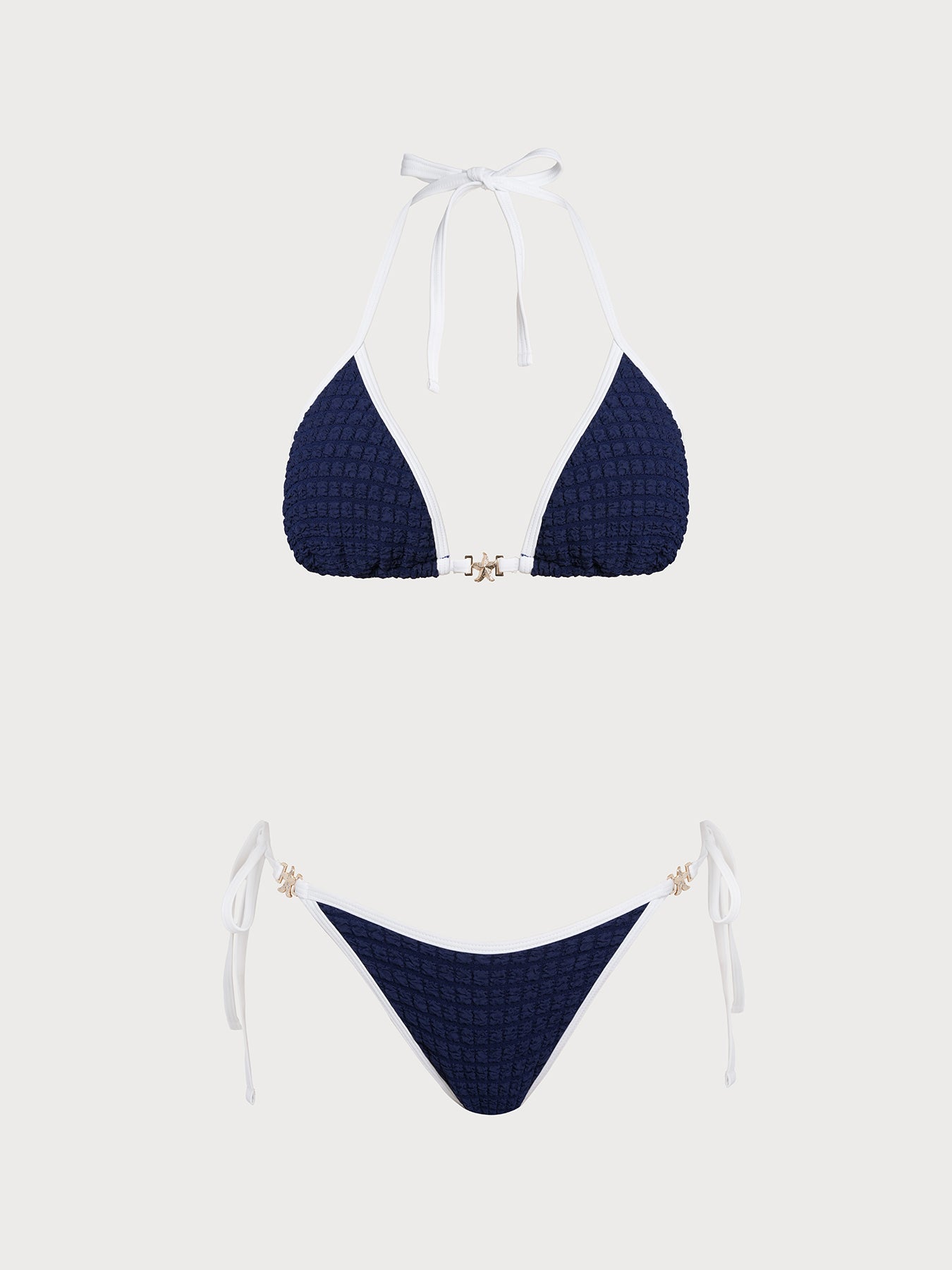 Women's Knitted Polyester Color Block Bikini Set Blue Bikinis - SAMIOLSWIM