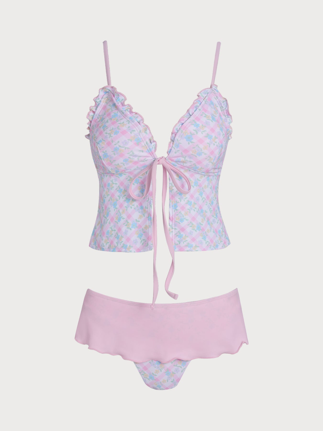 Women's knitted polyester colorful plaid tankini suit Pink Tankinis - SAMIOLSWIM