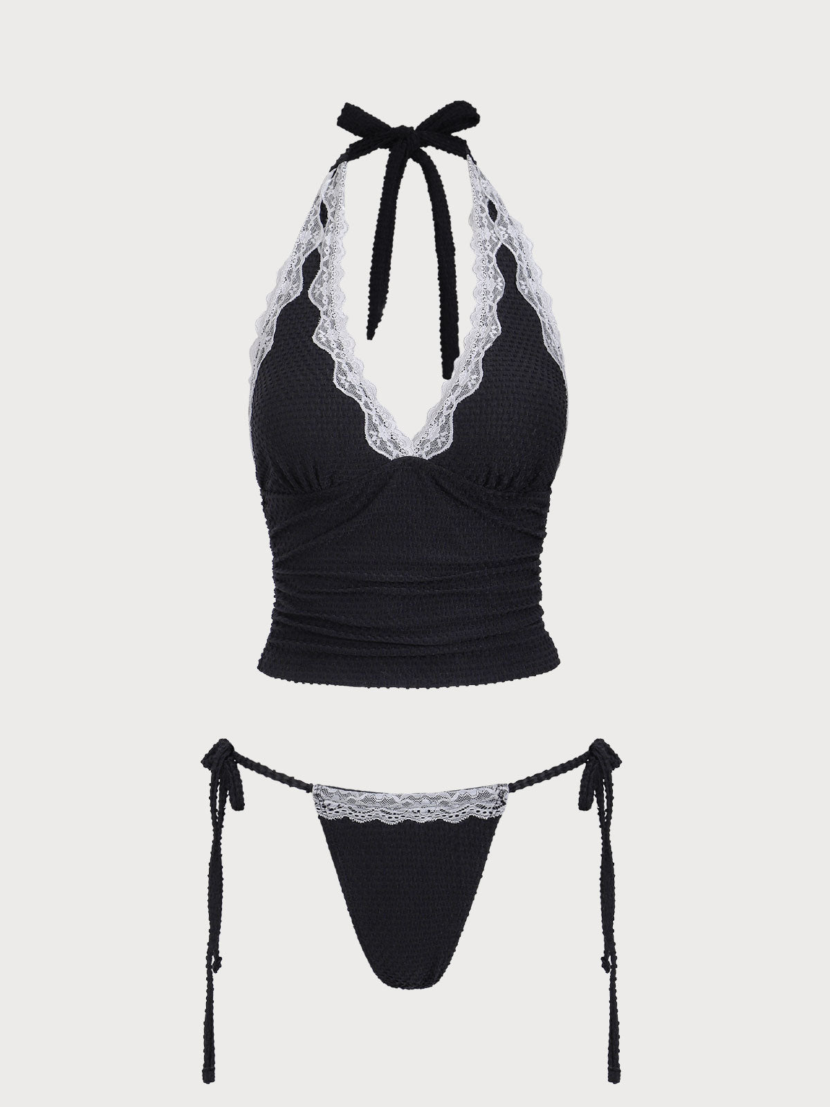 Black Contrast Lace Tankini Swimsuit