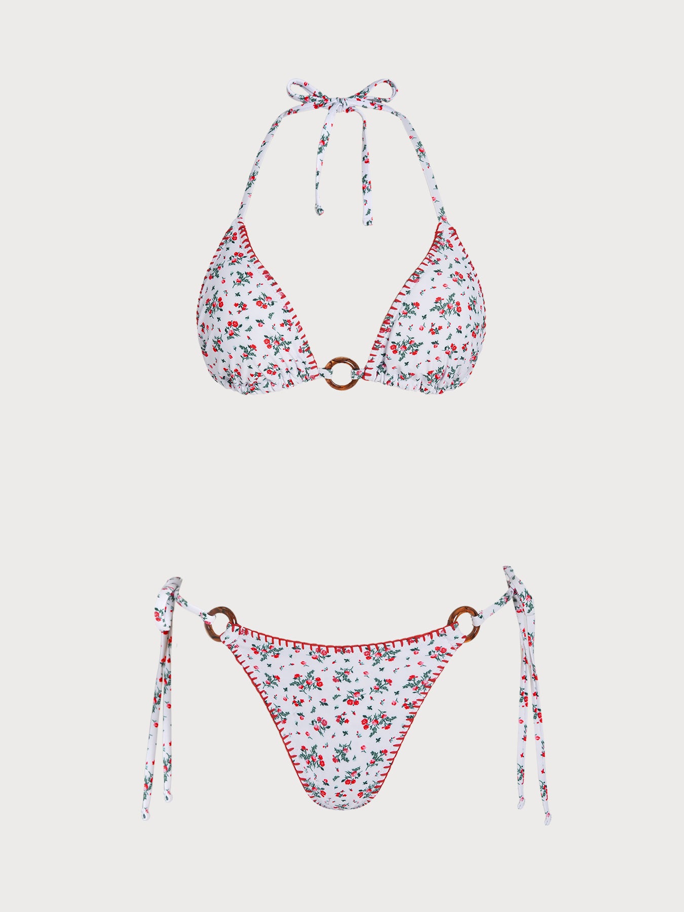 Women's Knitted Polyester Floral Print Bikini Set Red Bikinis - SAMIOLSWIM