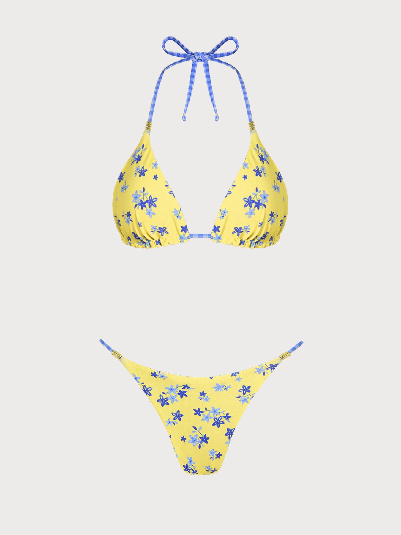 Women's Knitted Polyester Floral Print Bikini Set Yellow Bikinis - SAMIOLSWIM