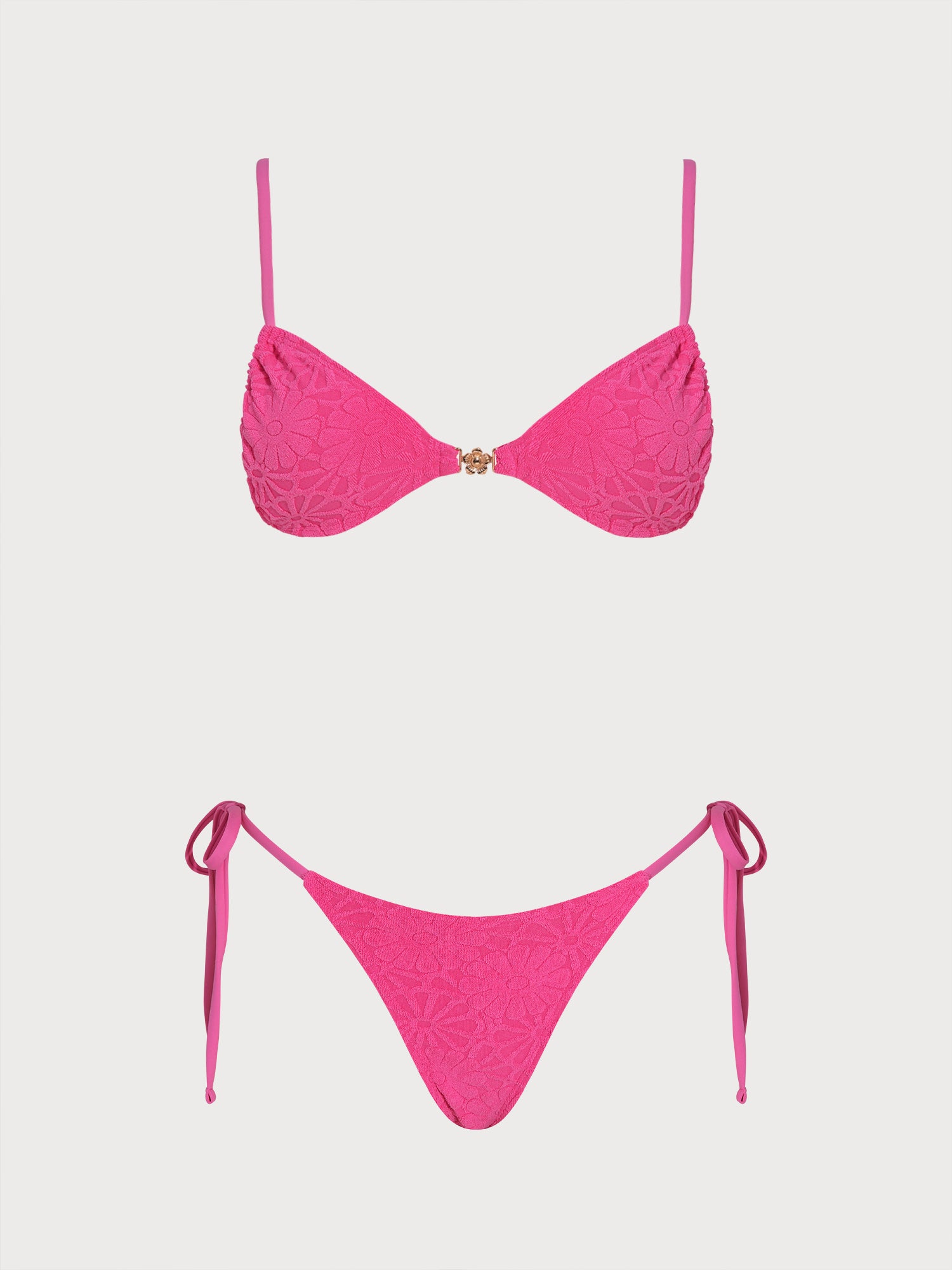 Women's Knitted Polyester Jacquard Bikini Set Rose Red - SAMIOLSWIM