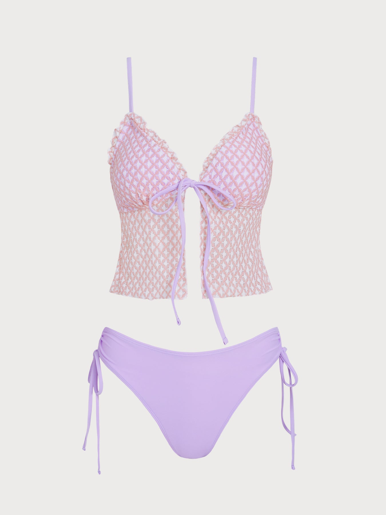 Women's Knitted Polyester Plaid Tankini Suit Pink Tankinis - SAMIOLSWIM