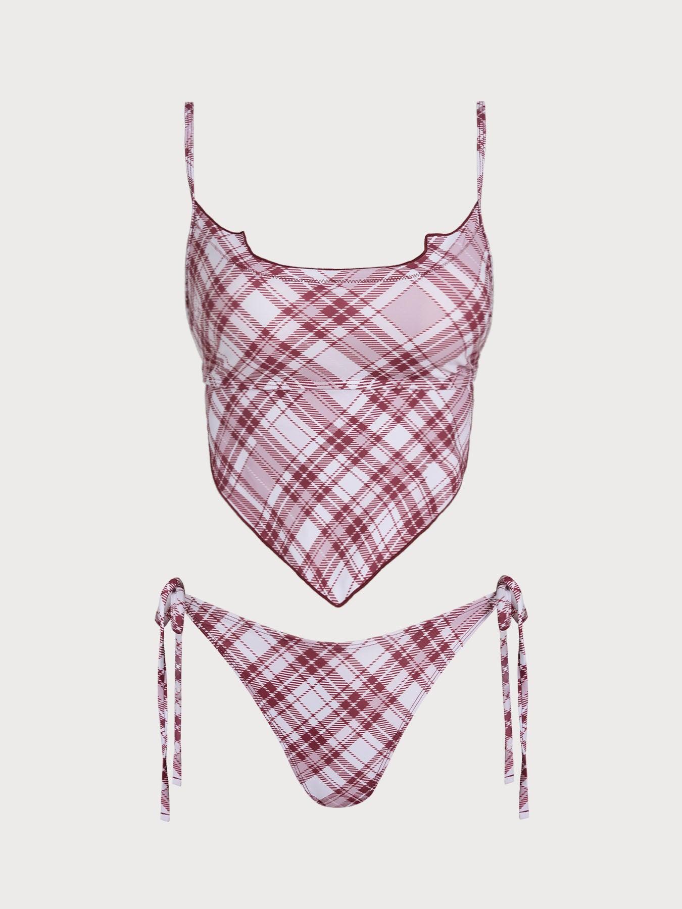 Women's Knitted Polyester Plaid Tankini Suit Red Tankinis - SAMIOLSWIM