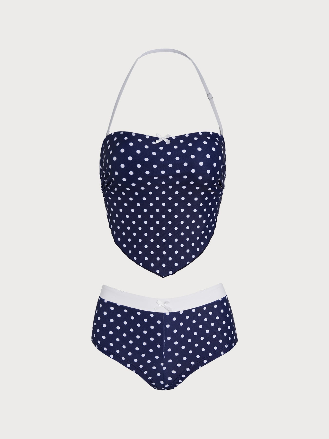 Women's Knitted Polyester Polka Dot Print Tankini Suit Royal Blue Tankinis - SAMIOLSWIM