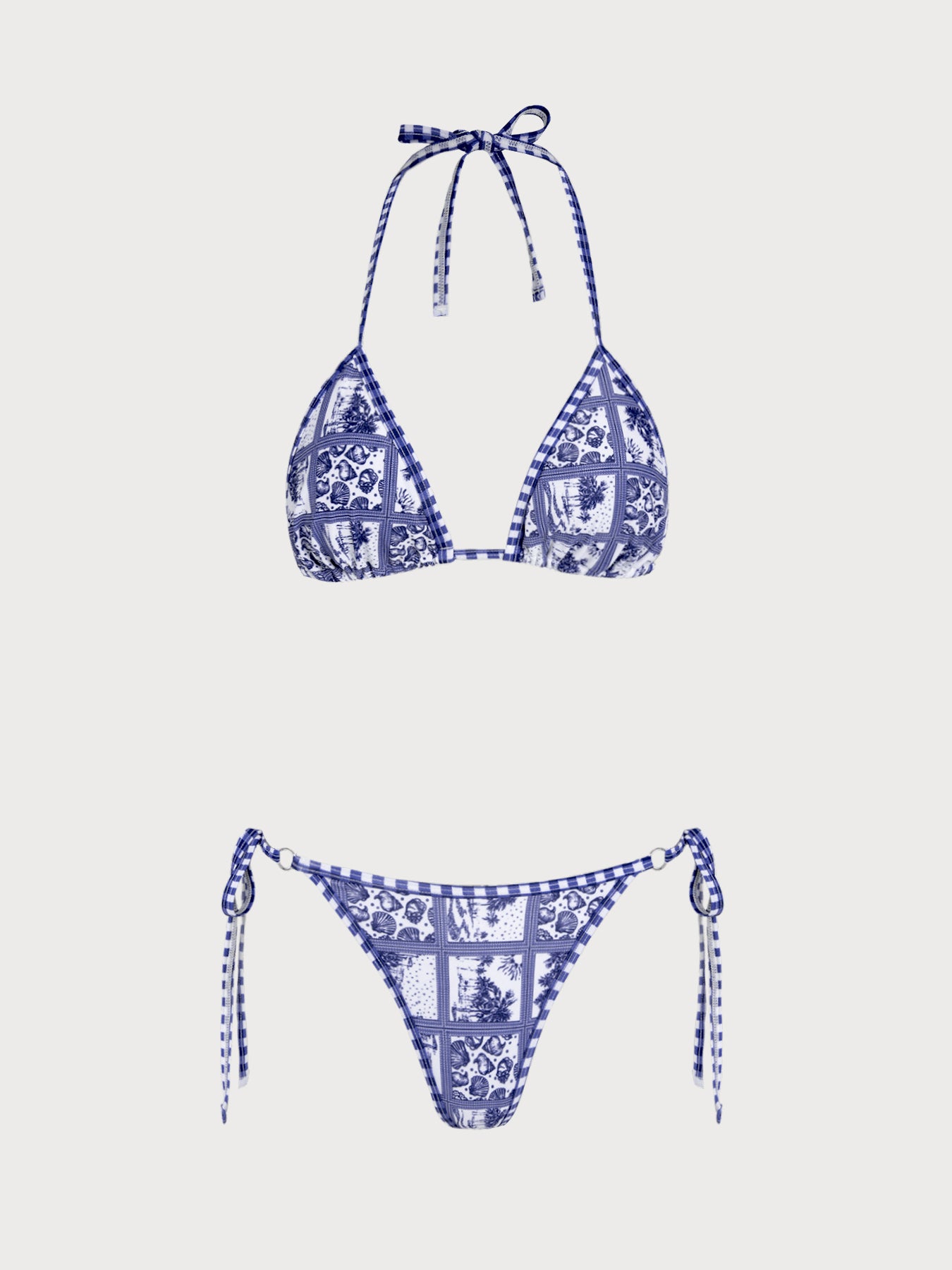 Women's Knitted Polyester Printed Bikini Set Blue Bikinis - SAMIOLSWIM