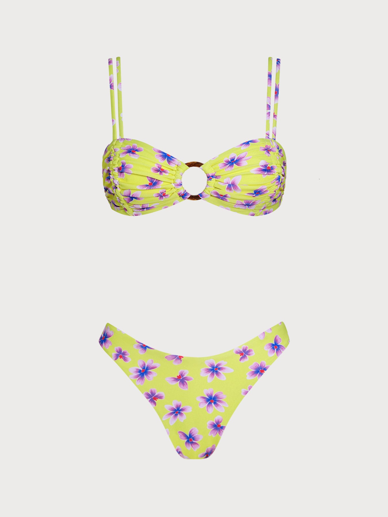 Women's Knitted Polyester Printed Bikini Set Yellow Bikinis - SAMIOLSWIM