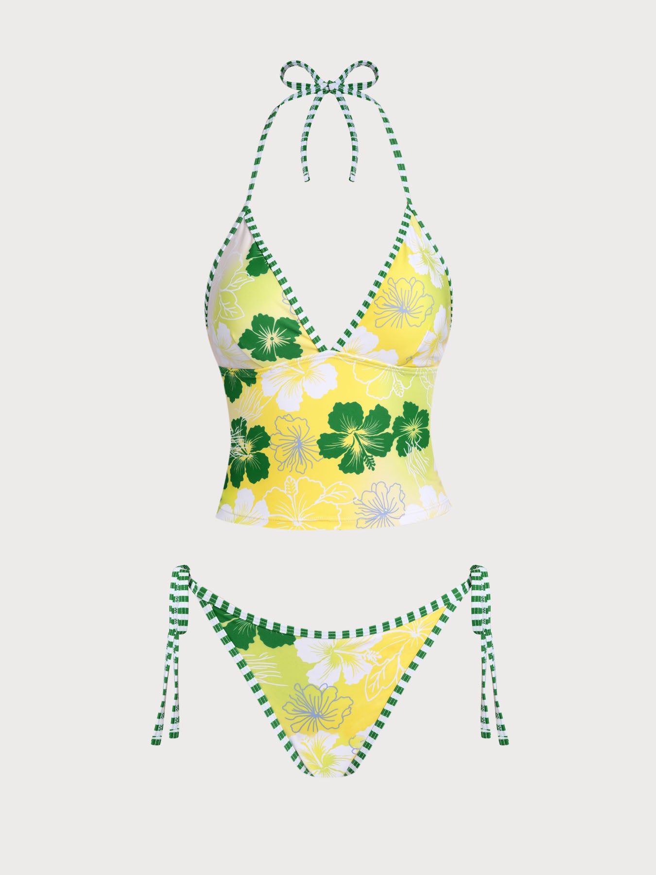 Women's Knitted Polyester Printed Tankini Suit Green Tankinis - SAMIOLSWIM