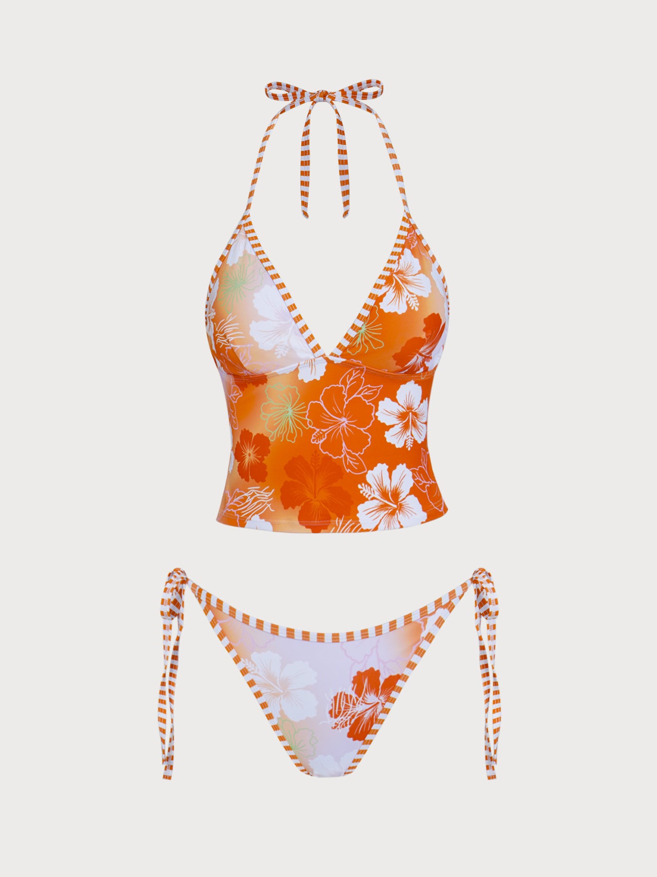 Women's Knitted Polyester Printed Tankini Suit Orange Tankinis - SAMIOLSWIM