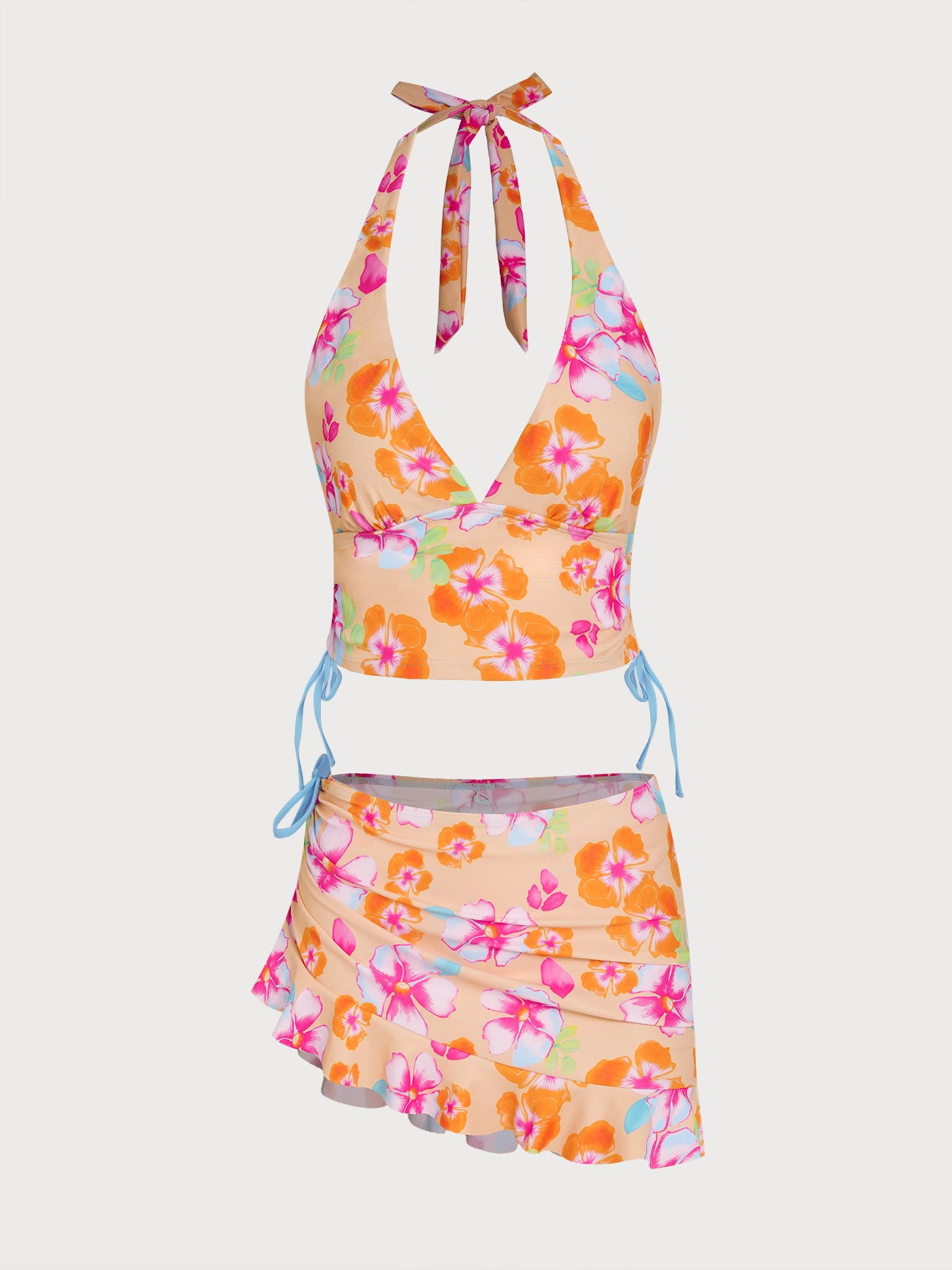 Women's Knitted Polyester Printed Tankini Suit Orange Tankinis - SAMIOLSWIM