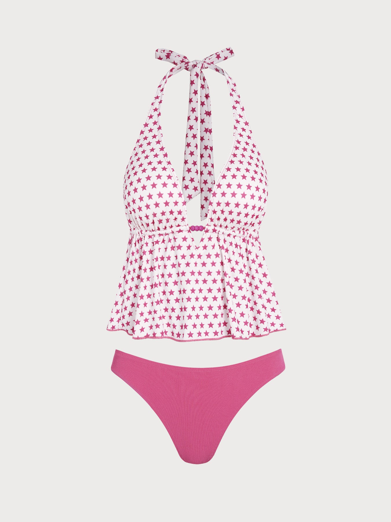 Women's Knitted Polyester Printed Tankini Suit Red Tankinis - SAMIOLSWIM