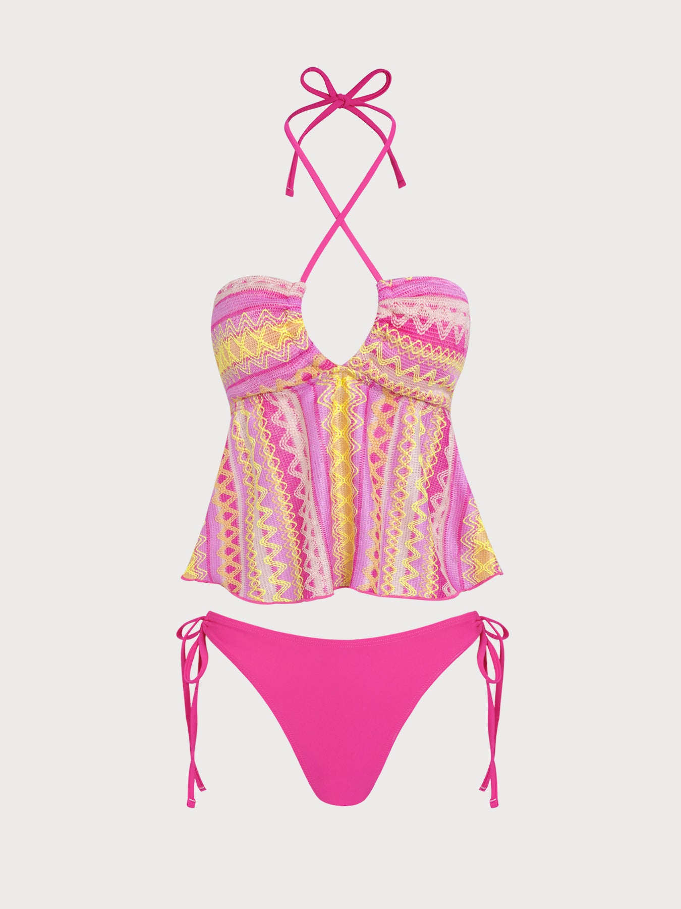 Women's Knitted Polyester Rainbow Striped Tankini Set Rainbow Stripes Tankinis - SAMIOLSWIM