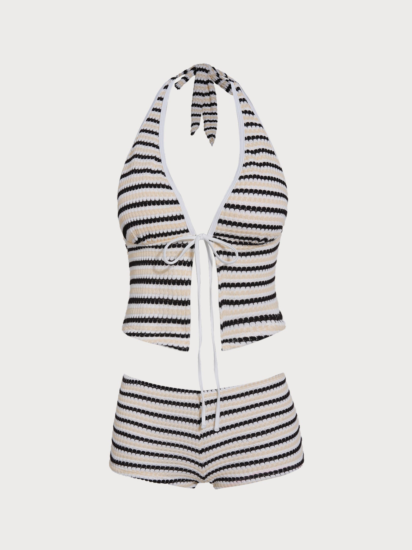 Women's Knitted Polyester Retro Striped Tankini Set Tankinis - SAMIOLSWIM