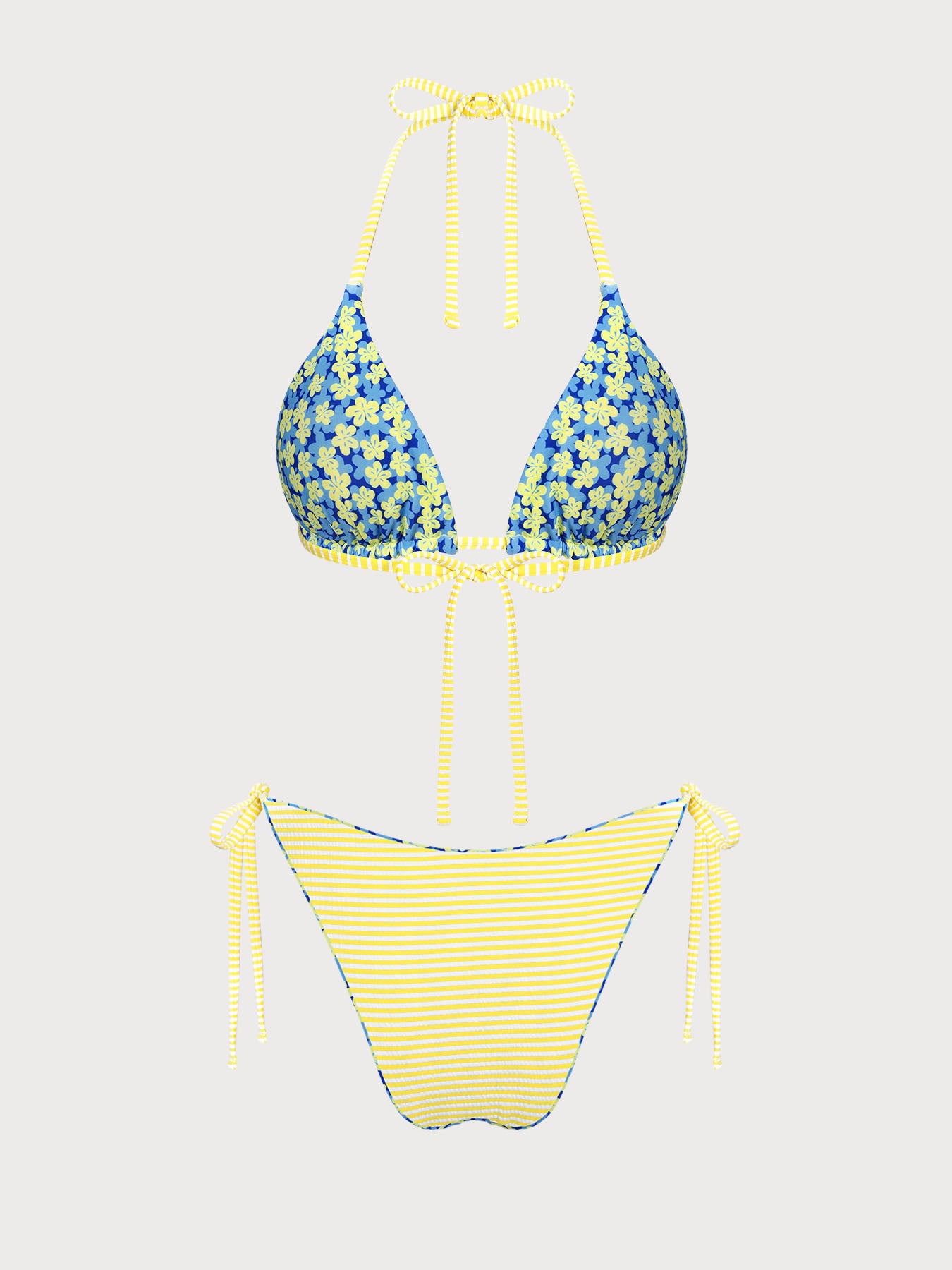 Women's Knitted Polyester Reversible Floral Print Bikini Set Bikinis - SAMIOLSWIM