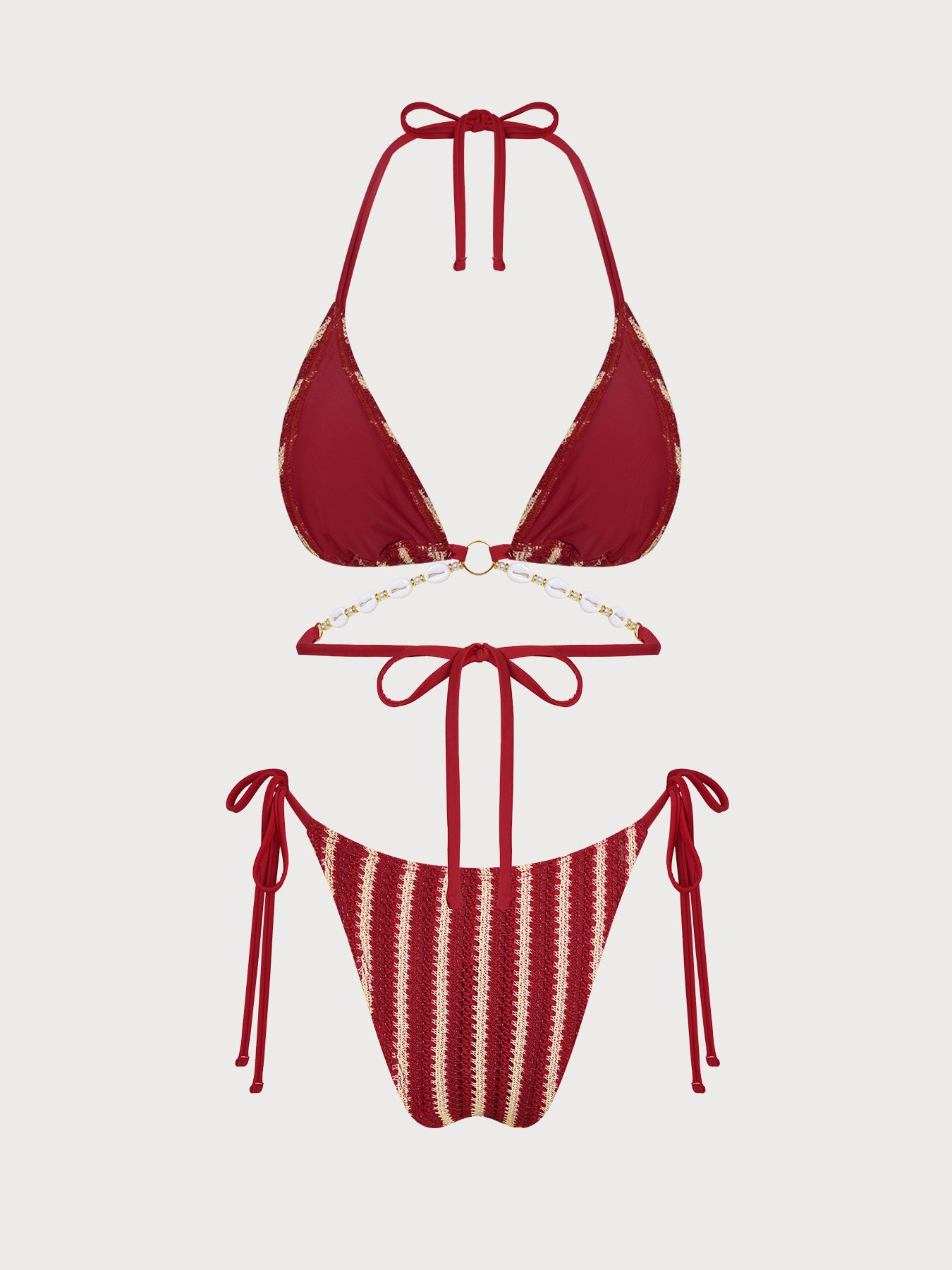 Women's Knitted Polyester Striped Bikini Set Bikinis - SAMIOLSWIM