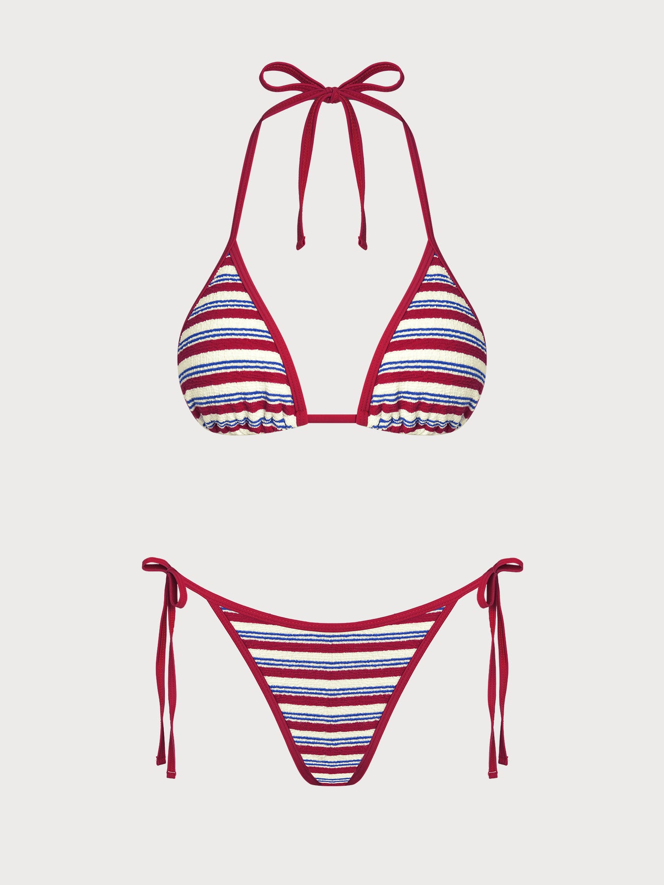 Women's Knitted Polyester Striped Bikini Set Red Bikinis - SAMIOLSWIM