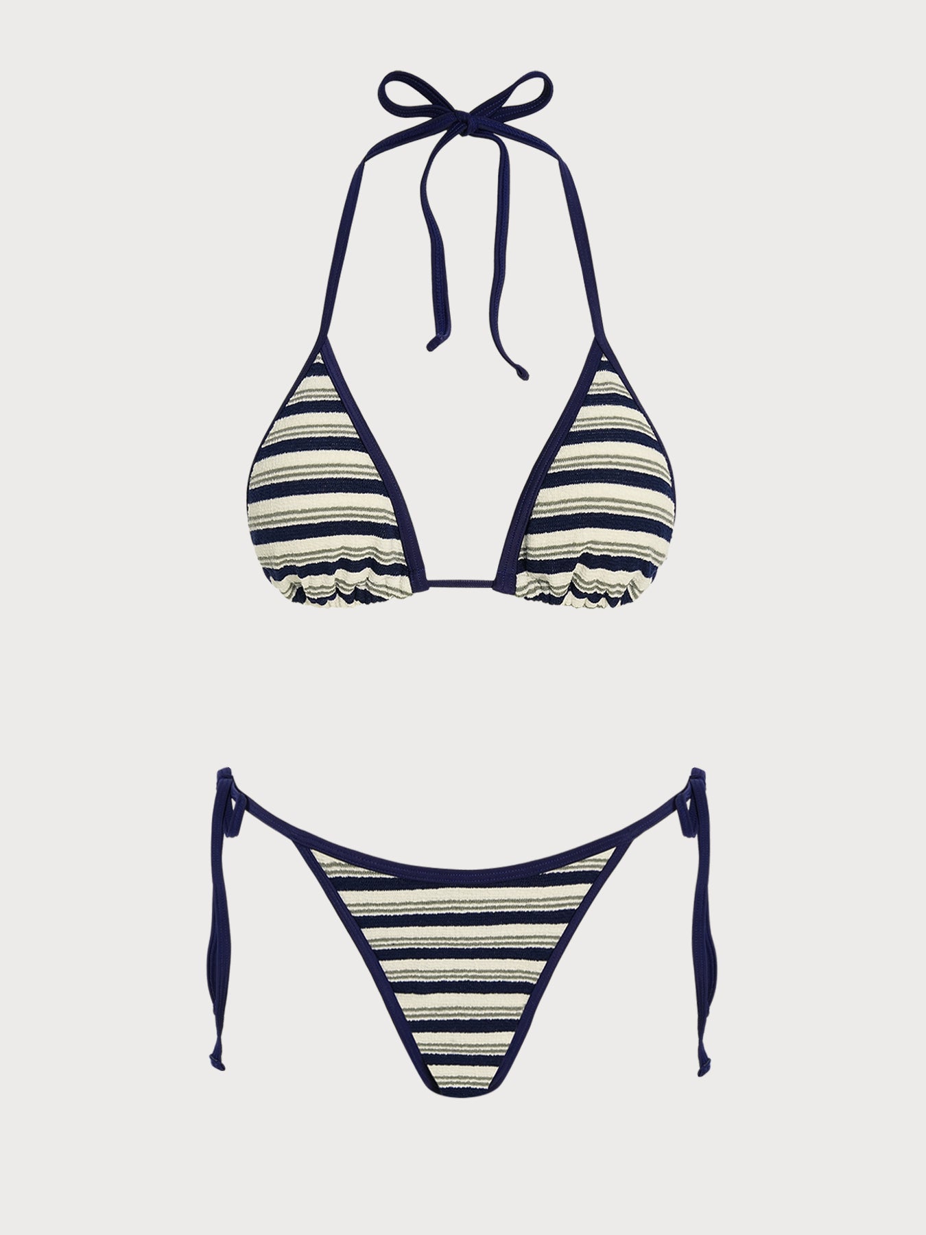 Women's Knitted Polyester Striped Bikini Set Royal Blue Bikinis - SAMIOLSWIM