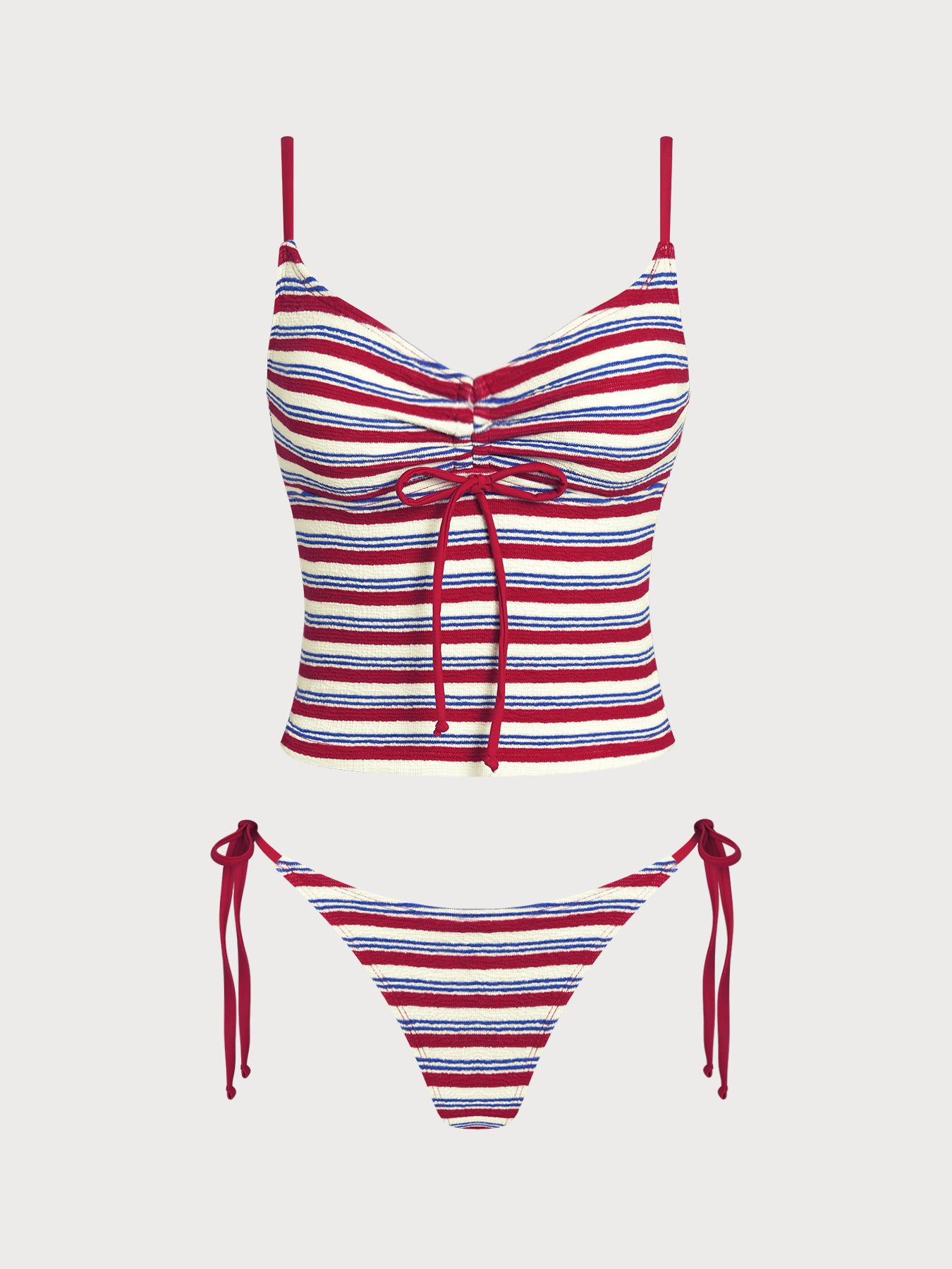 Women's Knitted Polyester Striped Tankini Suit Red Tankinis - SAMIOLSWIM