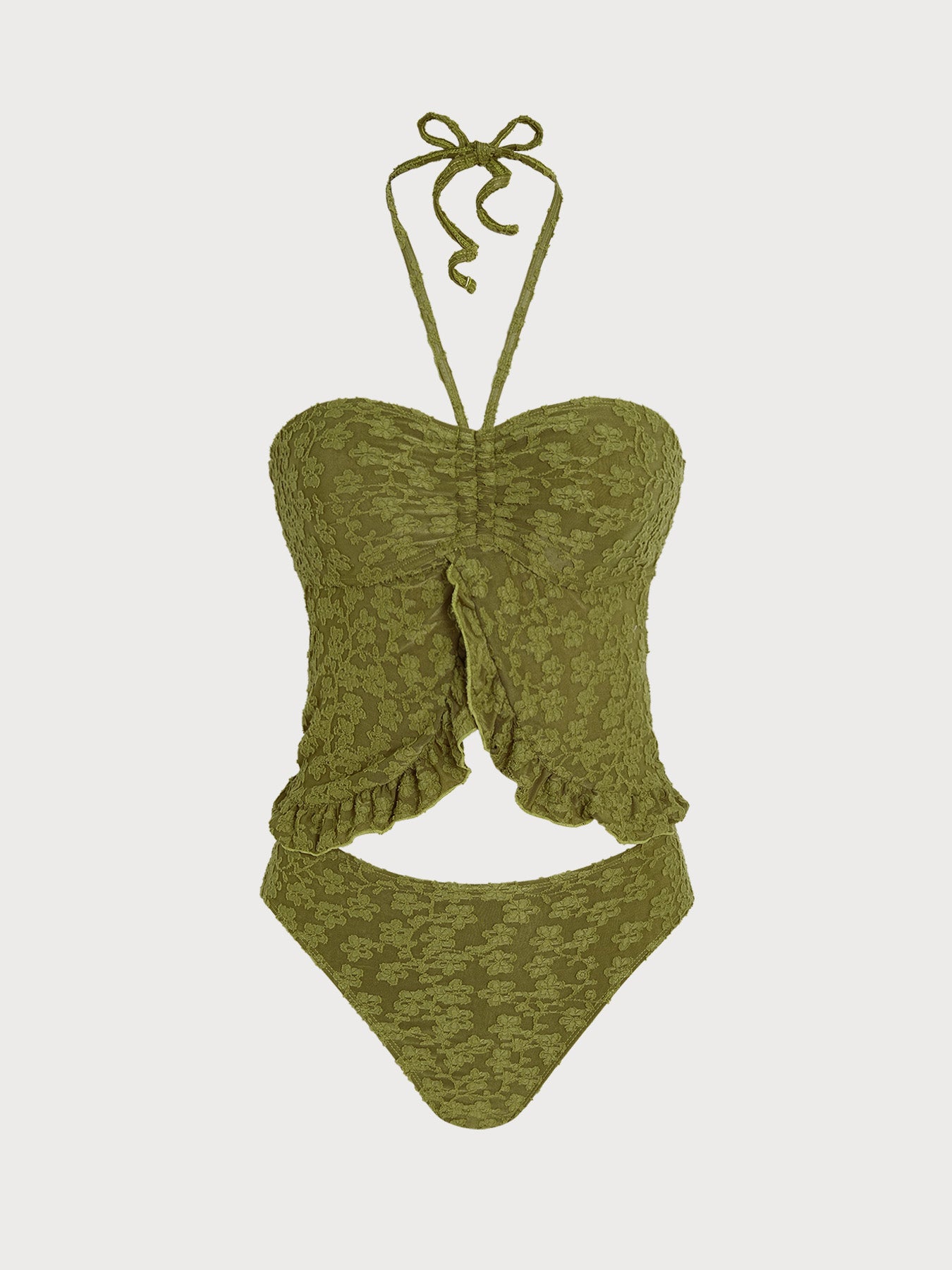 Women's Knitted Polyester Tankini Set Army Green Tankinis - SAMIOLSWIM