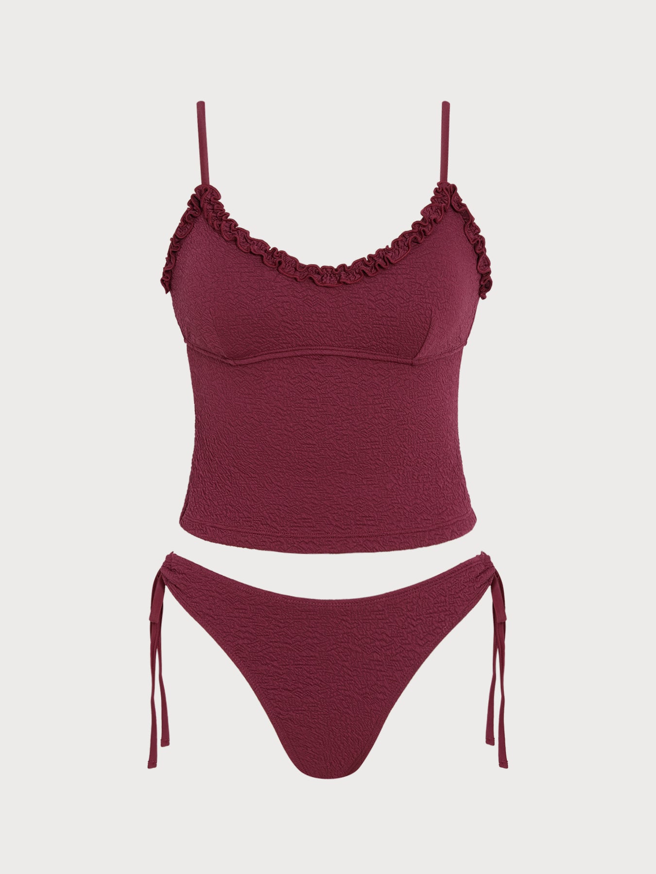 Women's Knitted Polyester Tankini Set Brick Red - SAMIOLSWIM