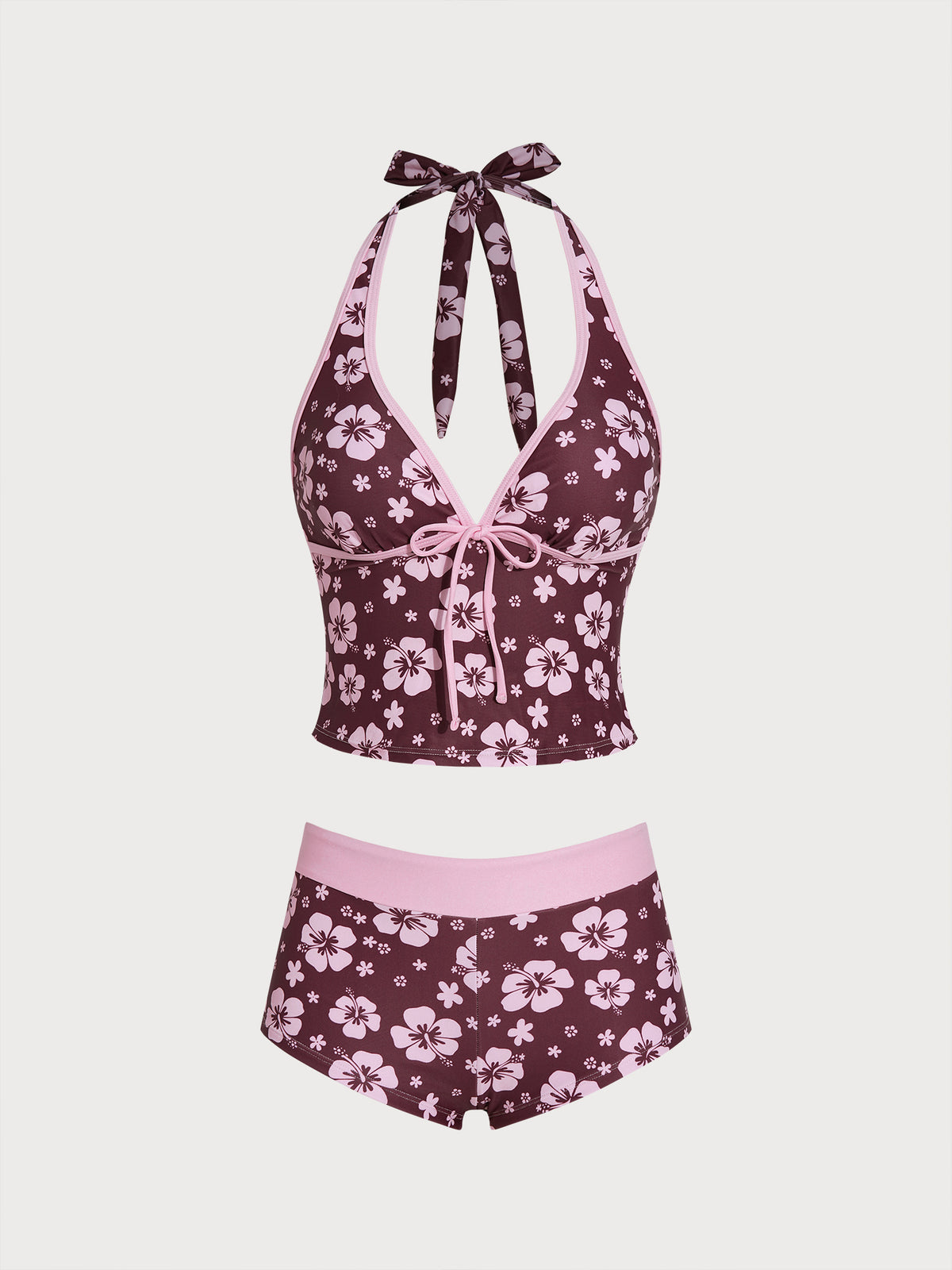 Women's Knitted Polyester Tankini Set Coffee - SAMIOLSWIM