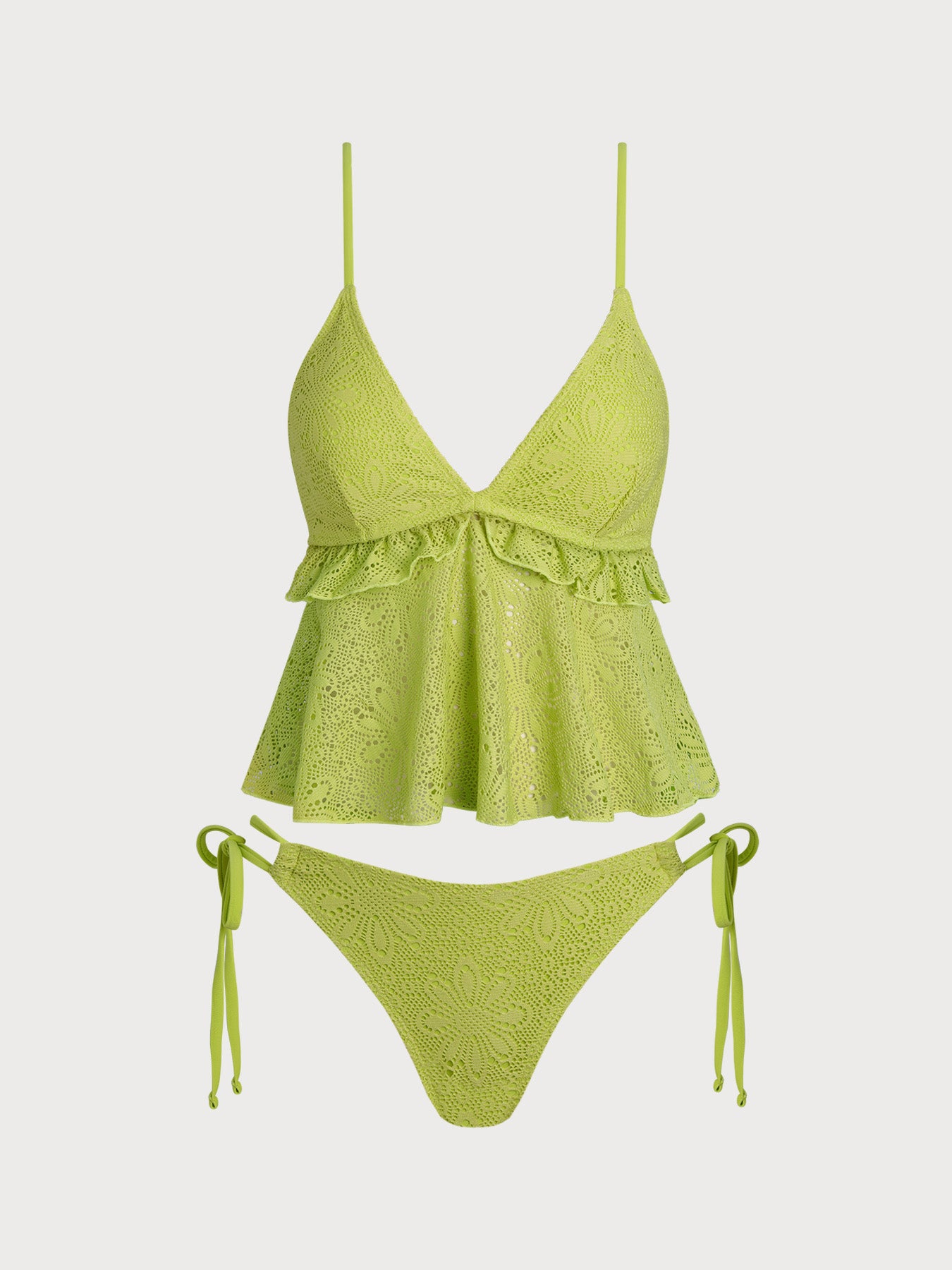 Women's Knitted Polyester Tankini Set Green Tankinis - SAMIOLSWIM