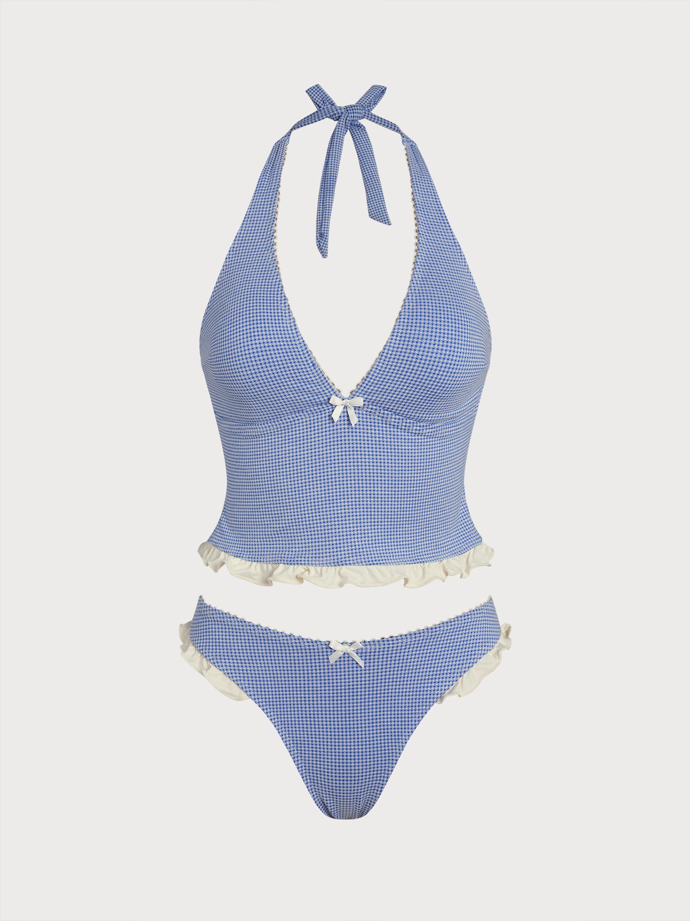 Women's Knitted Polyester Tankini Set Light Blue Tankinis - SAMIOLSWIM