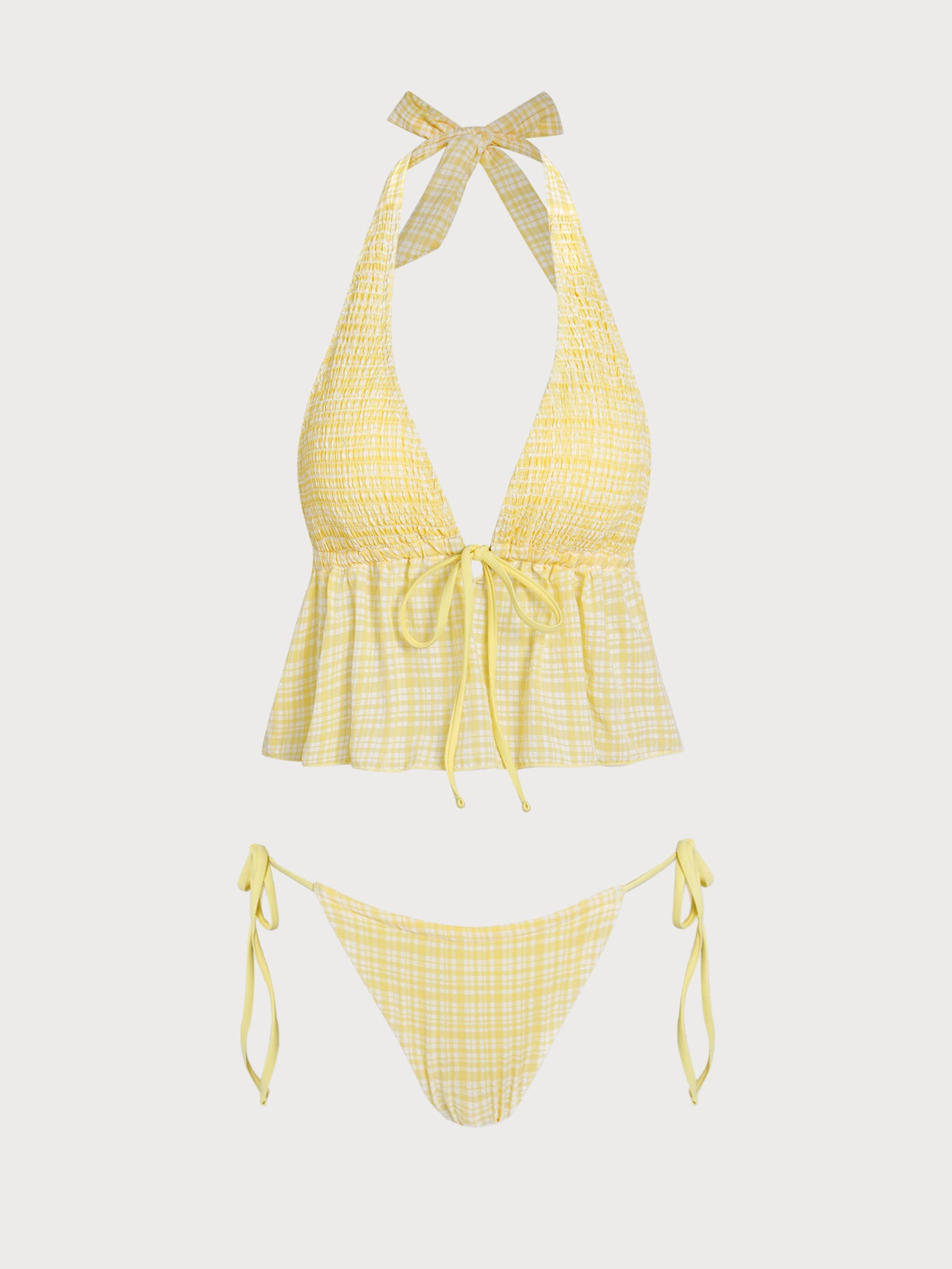 Women's Knitted Polyester Tankini Set Yellow Tankinis - SAMIOLSWIM