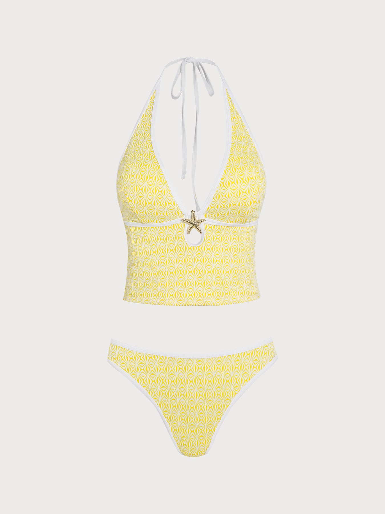 Women's Knitted Polyester Tankini Set Yellow Tankinis - SAMIOLSWIM