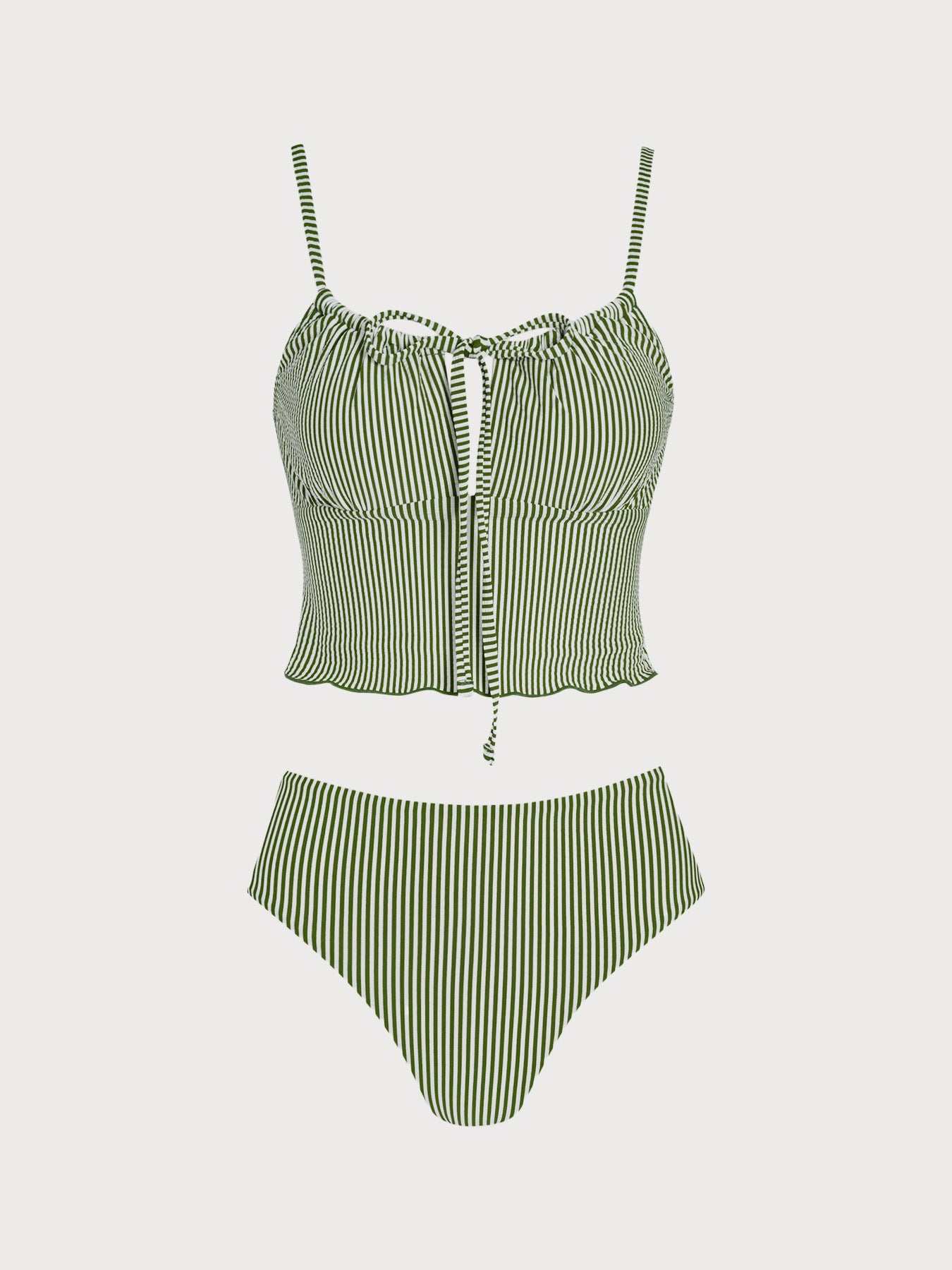 Women's Knitted Polyester Tankini Suit Green Tankinis - SAMIOLSWIM