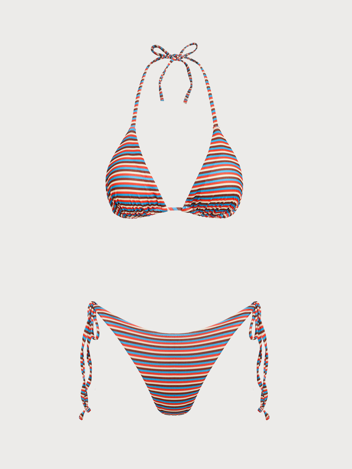 Women's Nylon Knitted Colorful Striped Reversible Bikini Set Brown Bikinis - SAMIOLSWIM