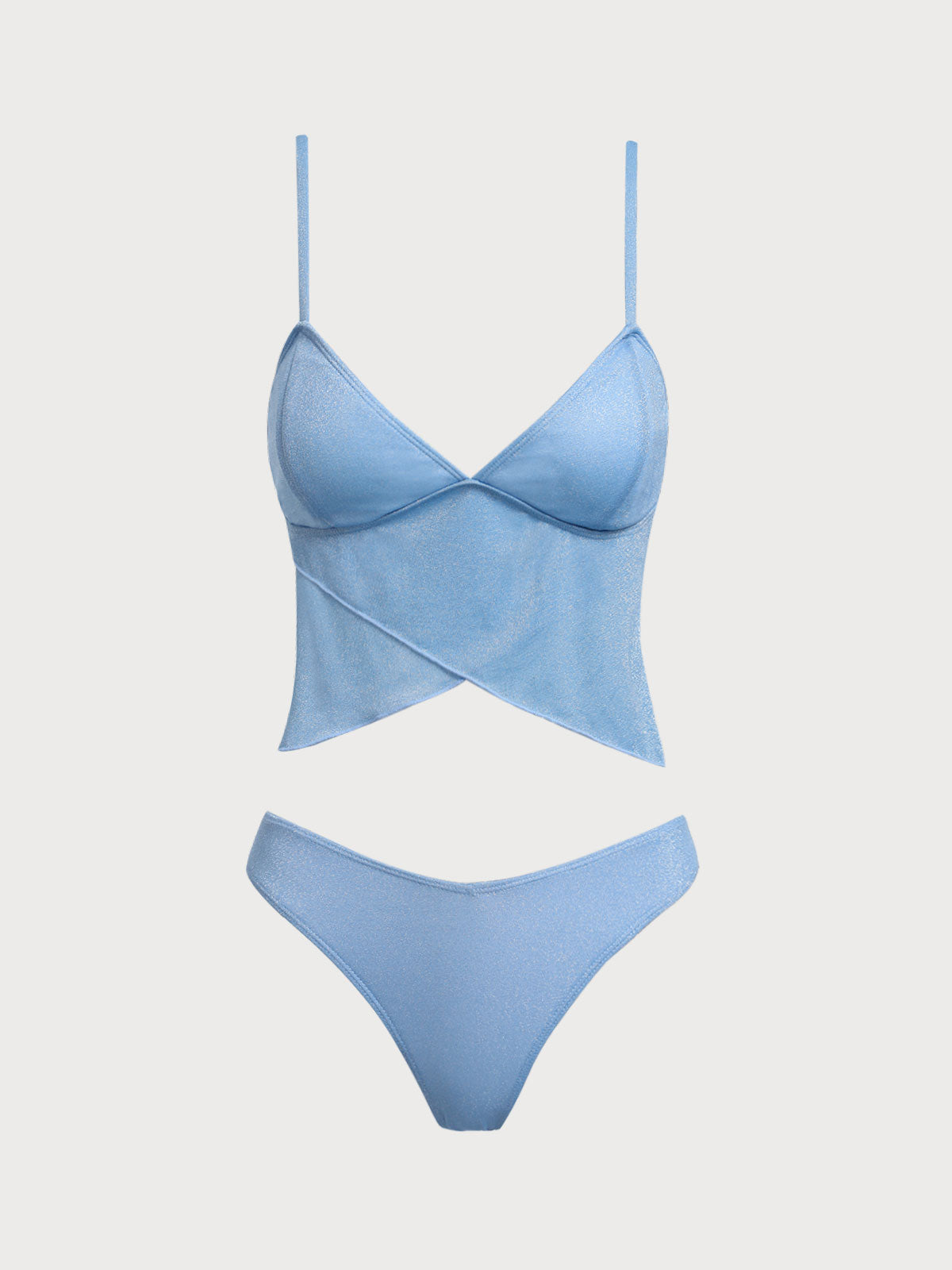 Women's nylon knitted wavy edge lurex tankini swimsuit Blue Tankinis - SAMIOLSWIM