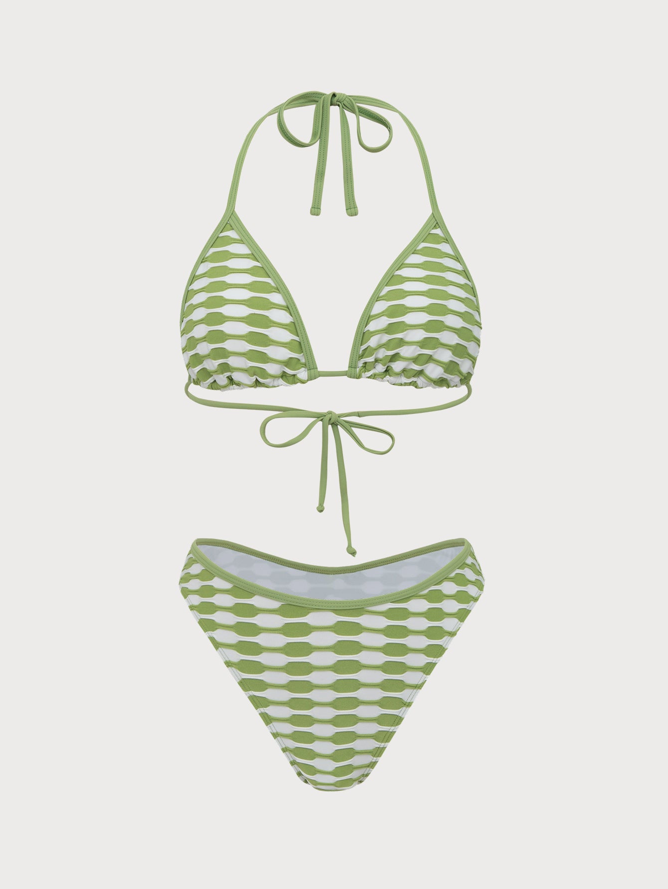 Women's Polyester Contrast Geometric Bikini Set Green Bikinis - SAMIOLSWIM
