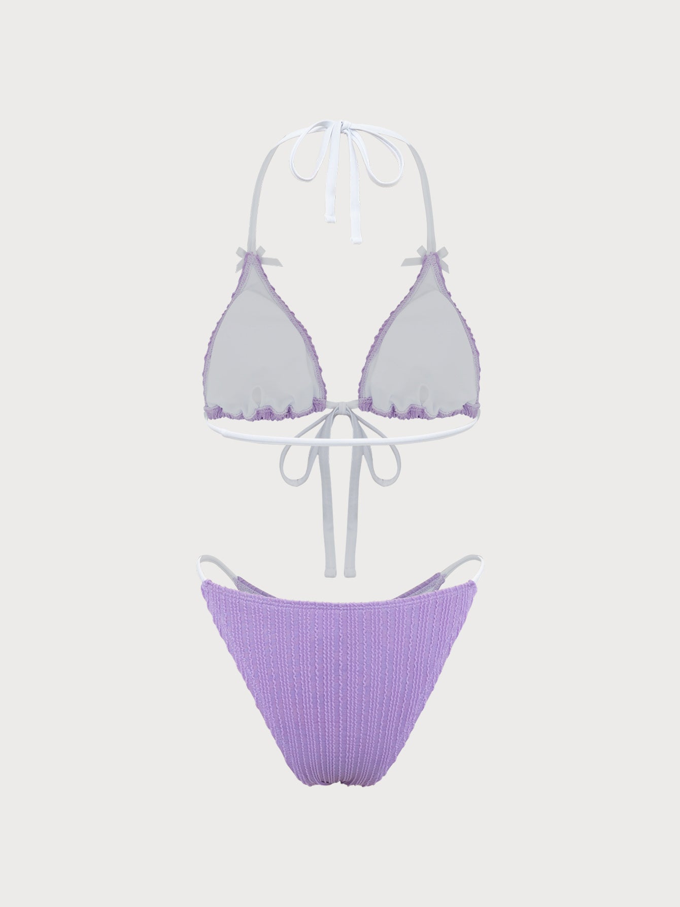 Women's Polyester Knit Contrast Bow Bikini Set Bikinis - SAMIOLSWIM