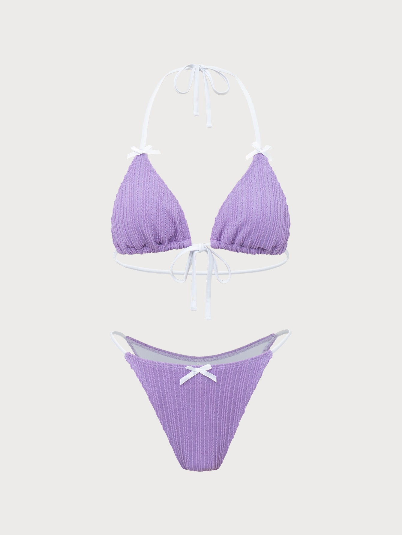 Women's Polyester Knit Contrast Bow Bikini Set Purple Bikinis - SAMIOLSWIM