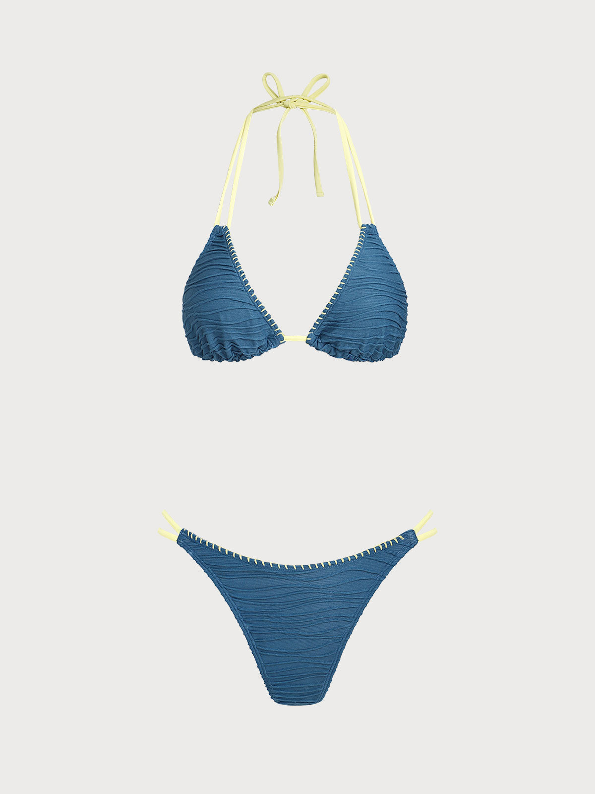 Women's Polyester Knit Contrast Trim Bikini Set Blue Bikinis - SAMIOLSWIM